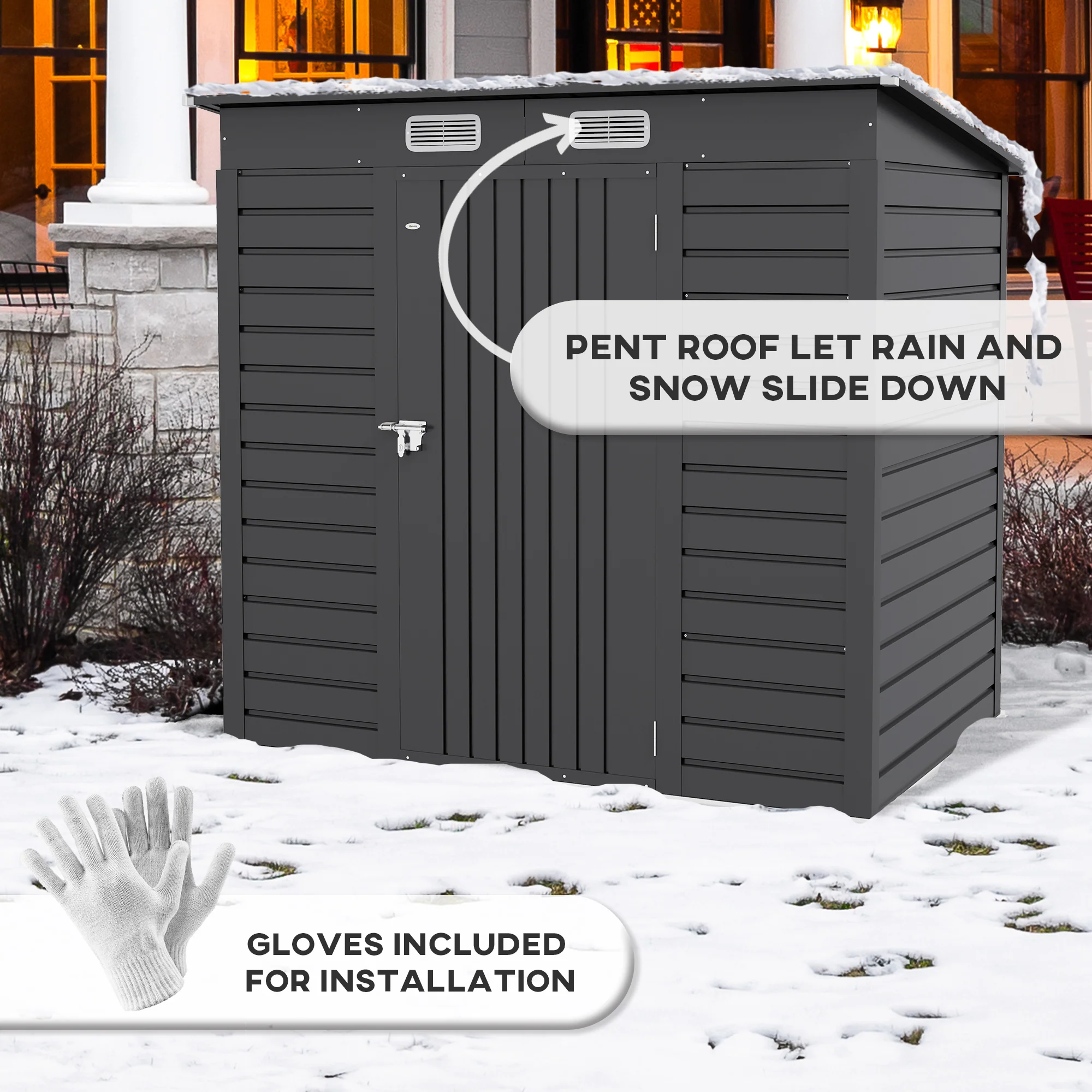 Outsunny 6.3 x 4.3FT Galvanised  Metal Garden Shed with Lockable Door, Grey - Image 7