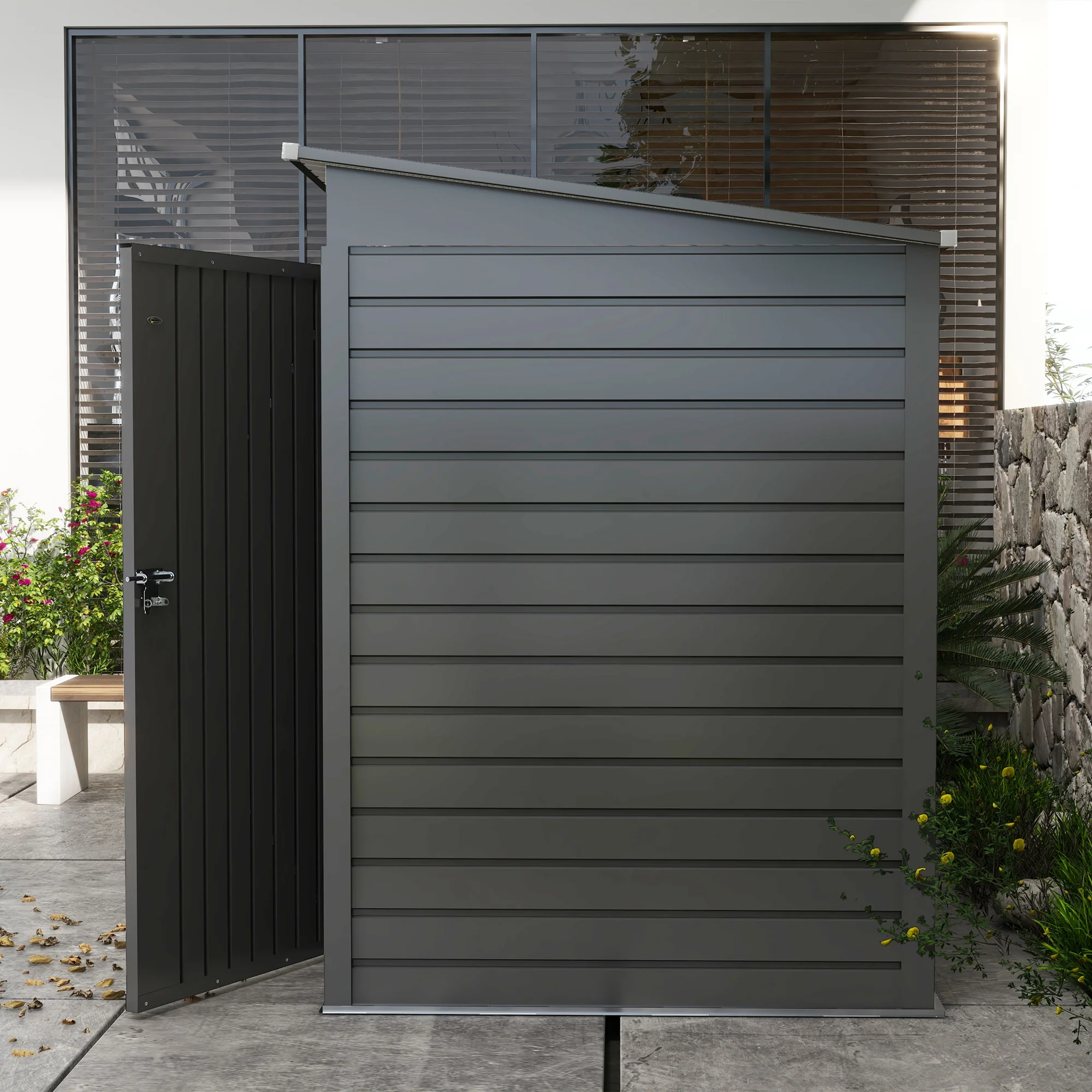 Outsunny 6.3 x 4.3FT Galvanised  Metal Garden Shed with Lockable Door, Grey - Image 8