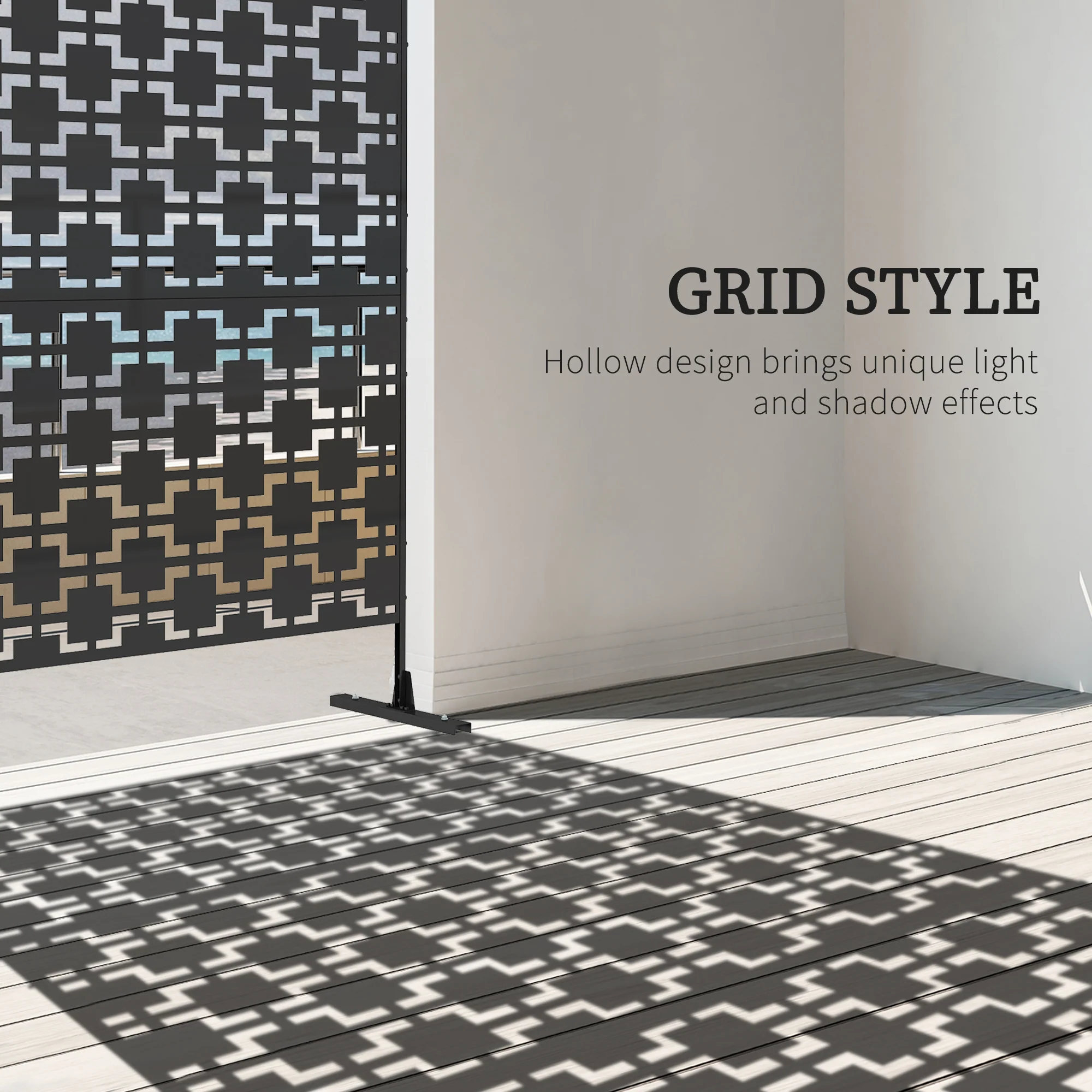 Outsunny 6.5FT Metal Outdoor Privacy Screen Panel w/ Stand, Grid Style - Image 3