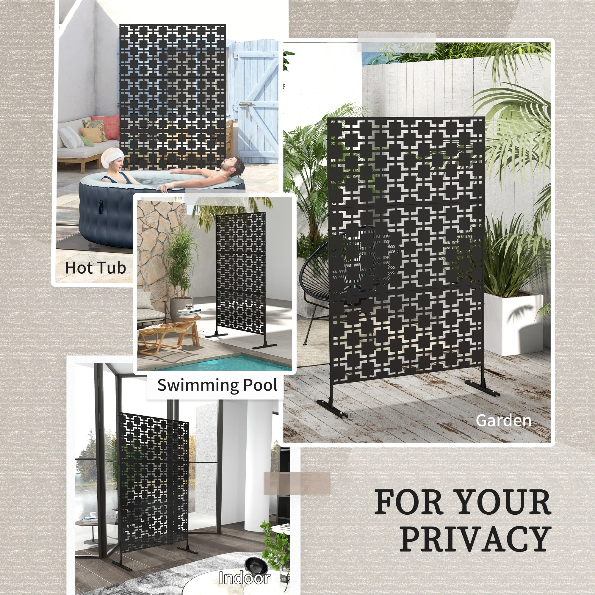 Outsunny 6.5FT Metal Outdoor Privacy Screen Panel w/ Stand, Grid Style - Image 6