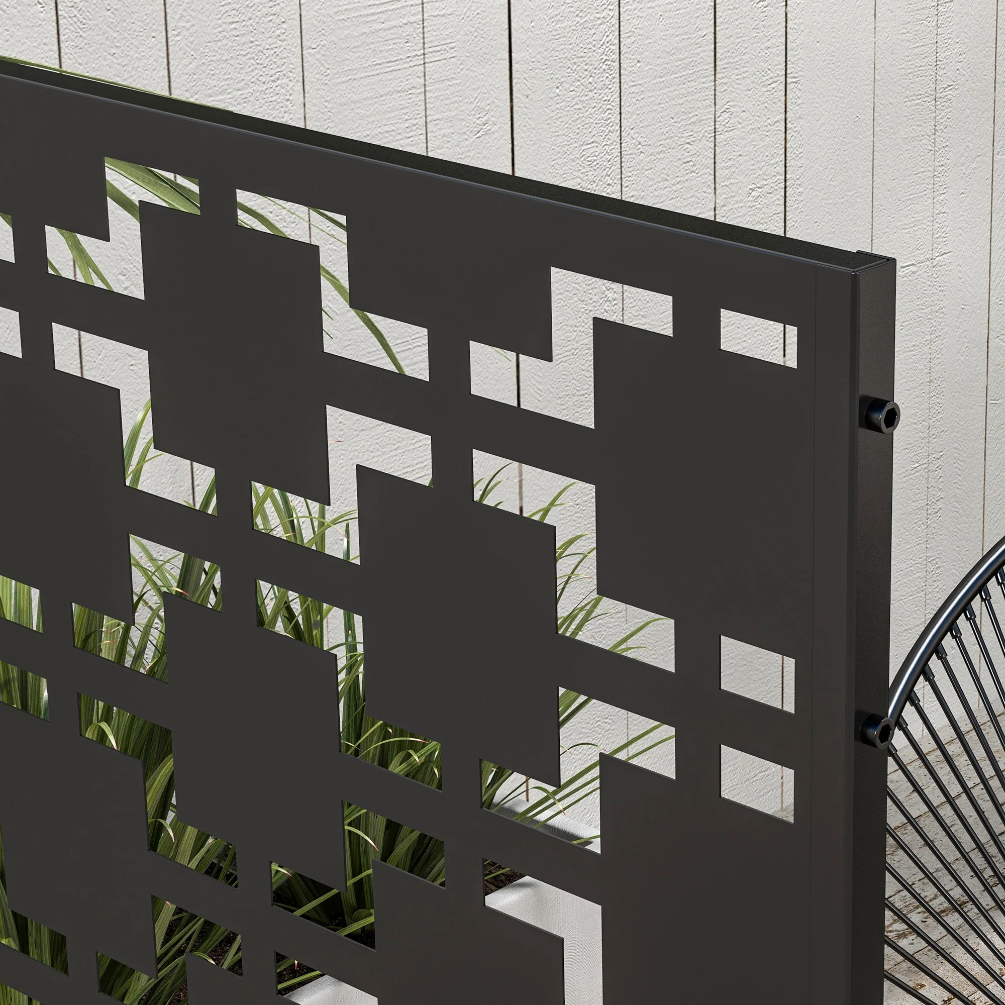 Outsunny 6.5FT Metal Outdoor Privacy Screen Panel w/ Stand, Grid Style - Image 8