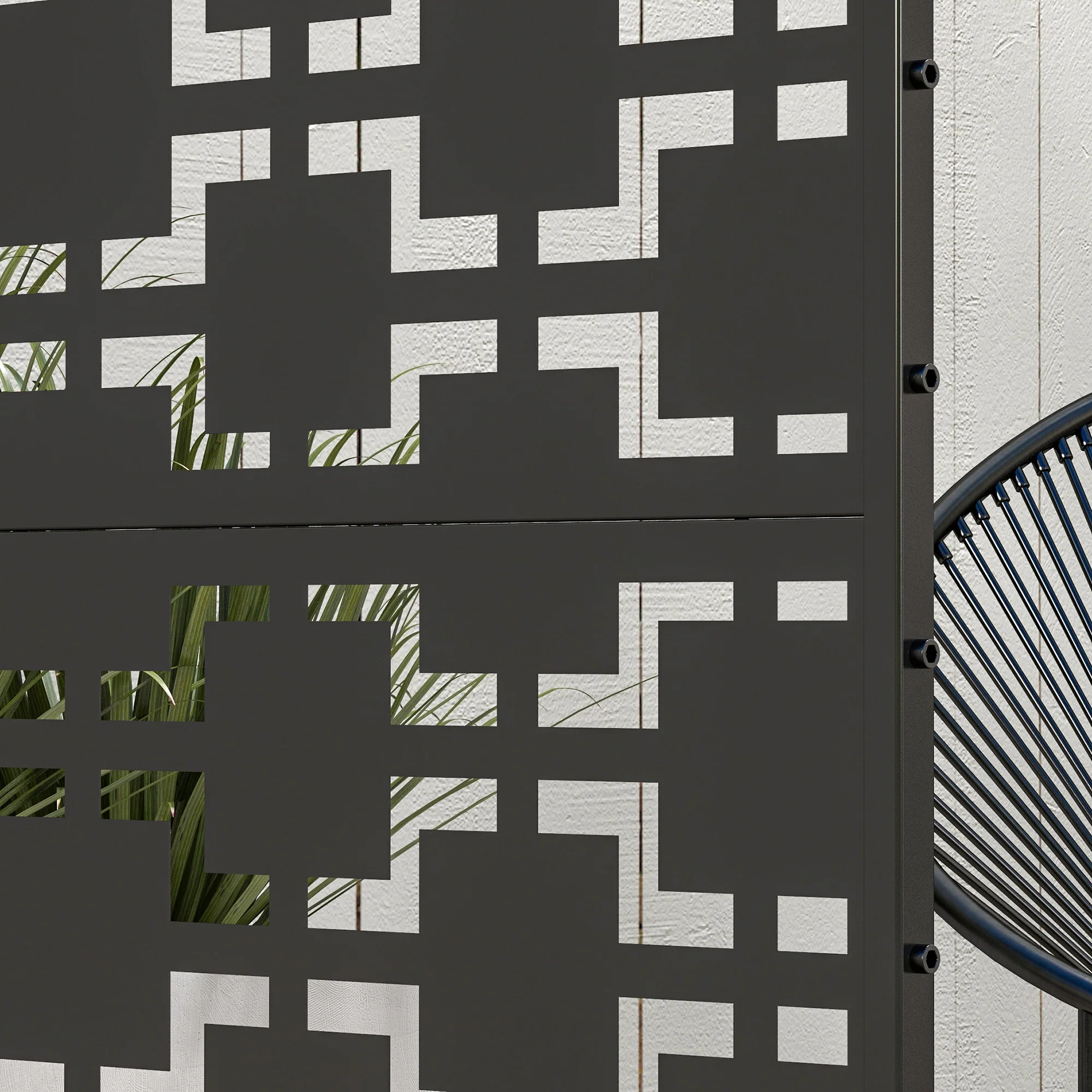Outsunny 6.5FT Metal Outdoor Privacy Screen Panel w/ Stand, Grid Style - Image 9