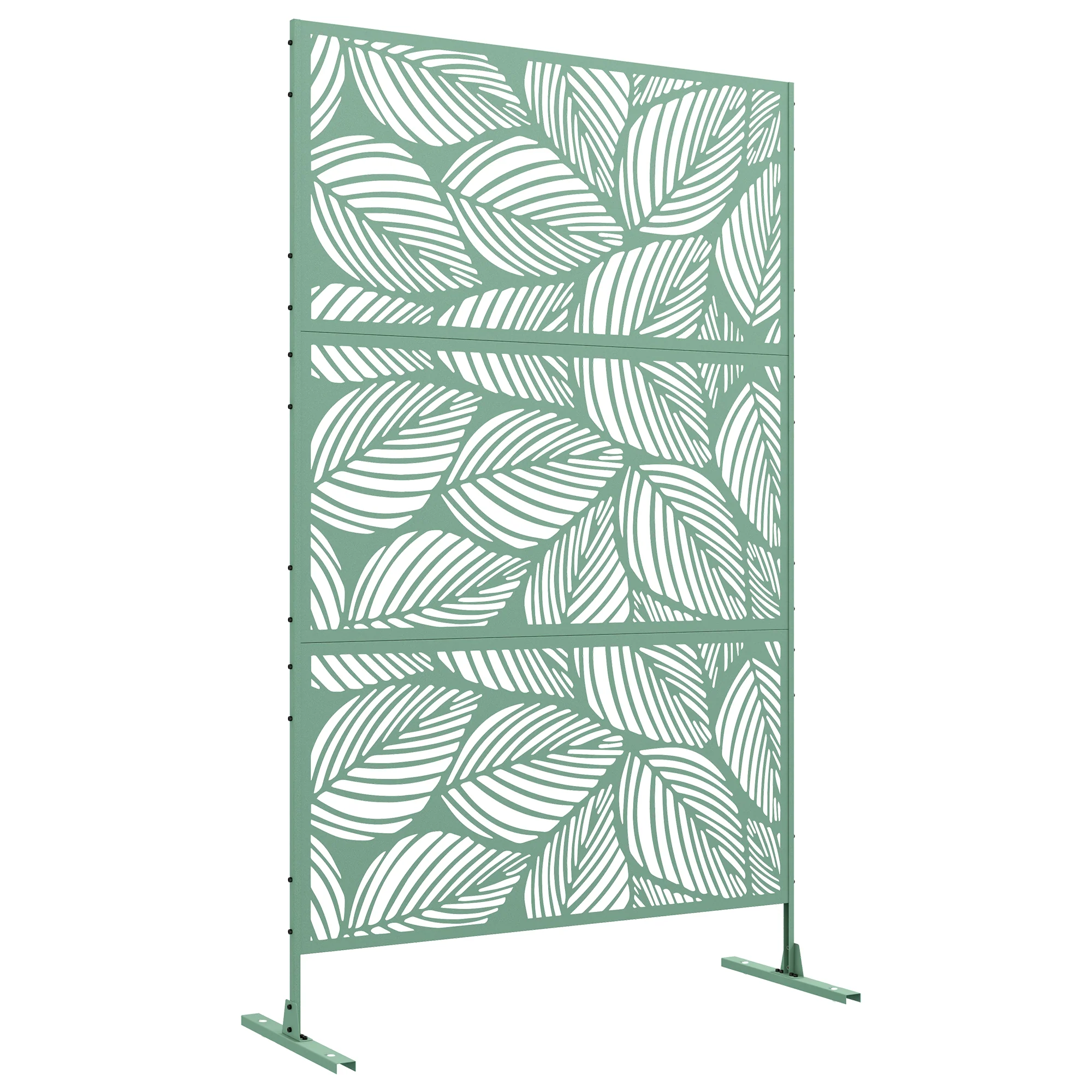 Outsunny 6.5FT Metal Outdoor Privacy Screen Panel w/ Stand, Leaf Style