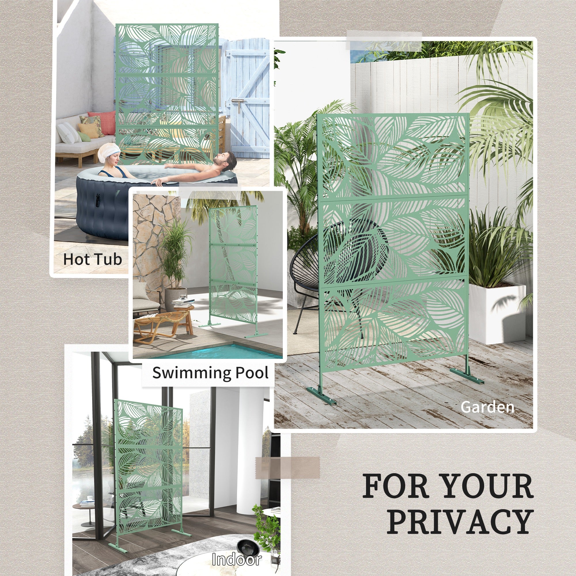 Outsunny 6.5FT Metal Outdoor Privacy Screen Panel w/ Stand, Leaf Style - Image 6