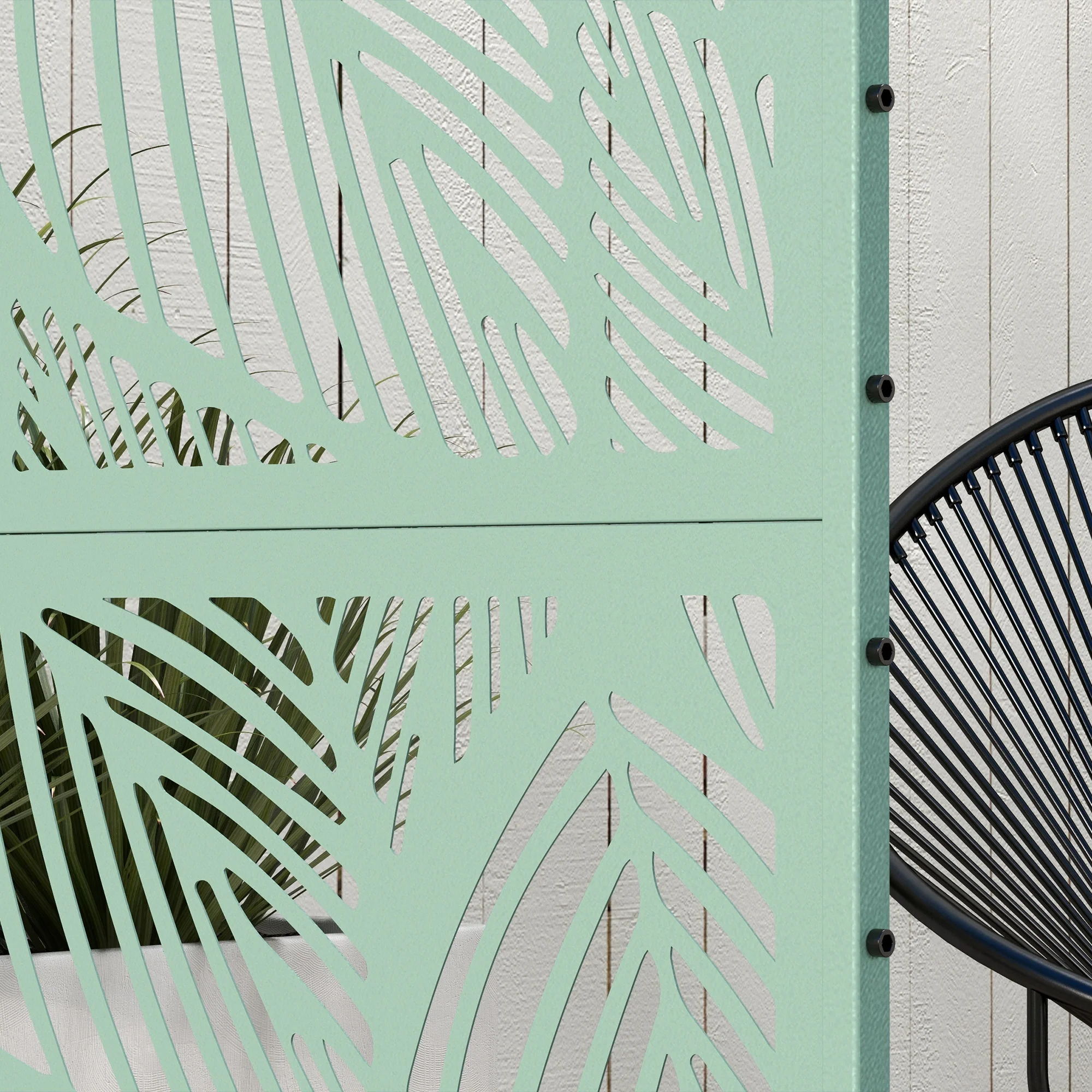 Outsunny 6.5FT Metal Outdoor Privacy Screen Panel w/ Stand, Leaf Style - Image 9