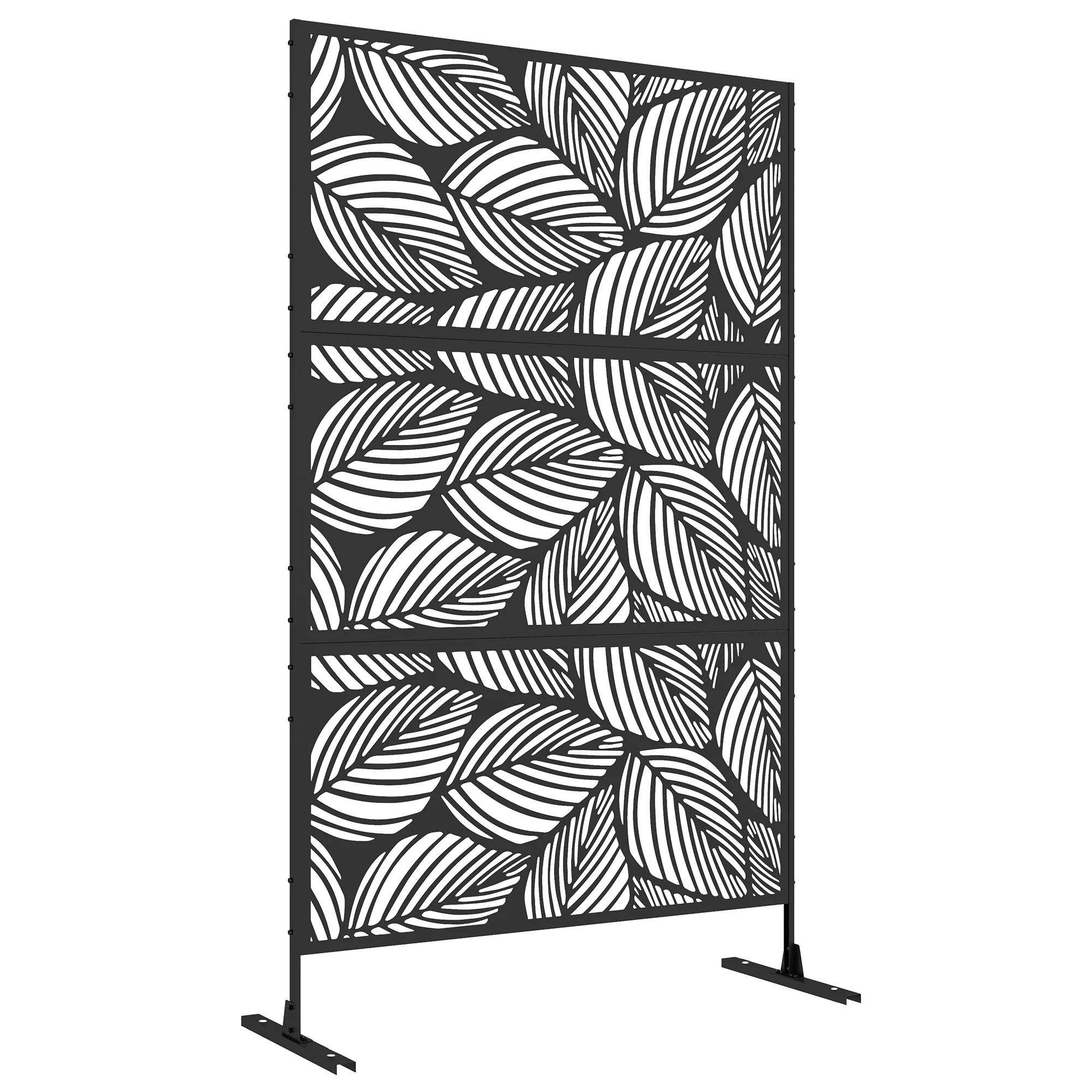 Outsunny 6.5FT Metal Outdoor Privacy Screen Panel w/ Stand, Leaf Style