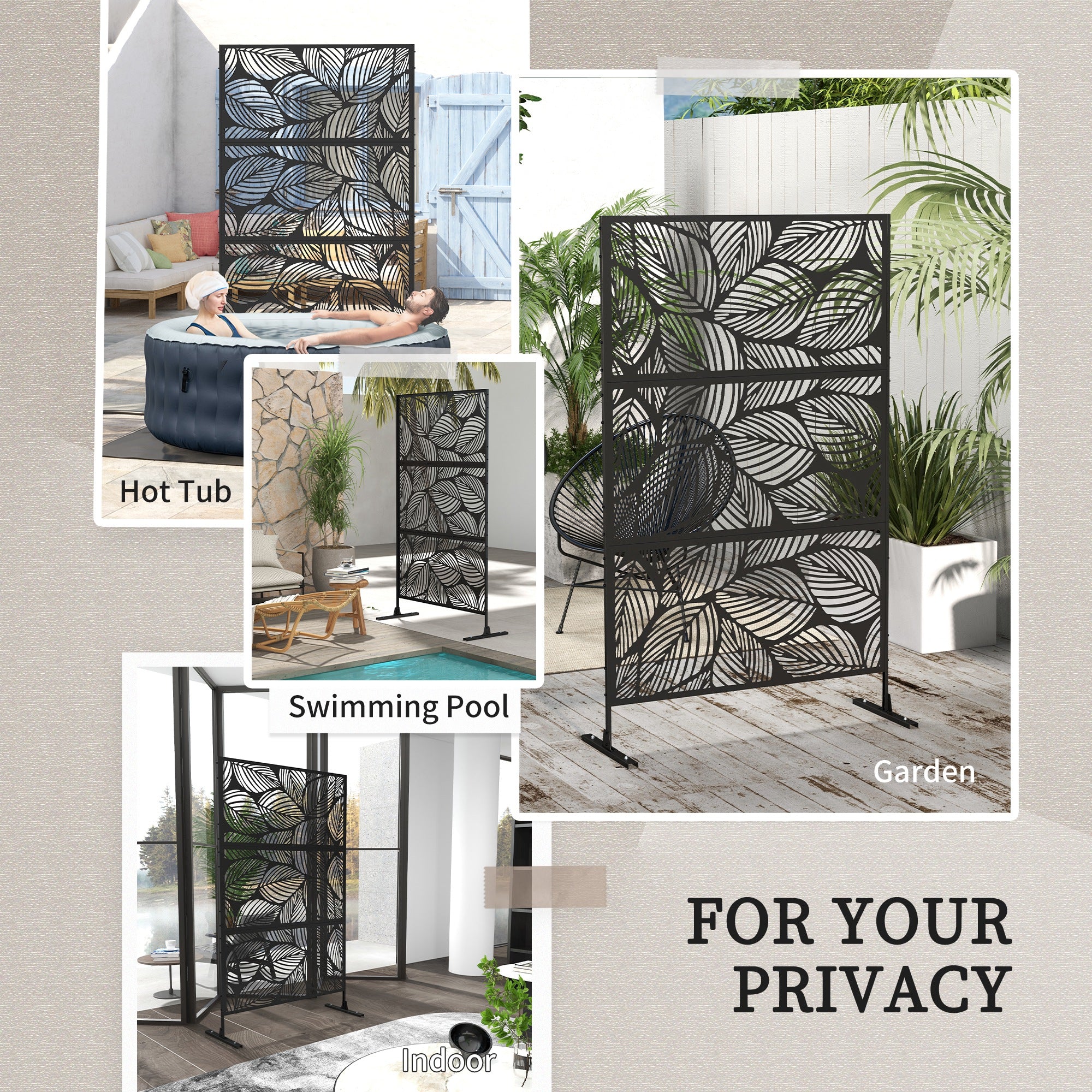 Outsunny 6.5FT Metal Outdoor Privacy Screen Panel w/ Stand, Leaf Style - Image 6