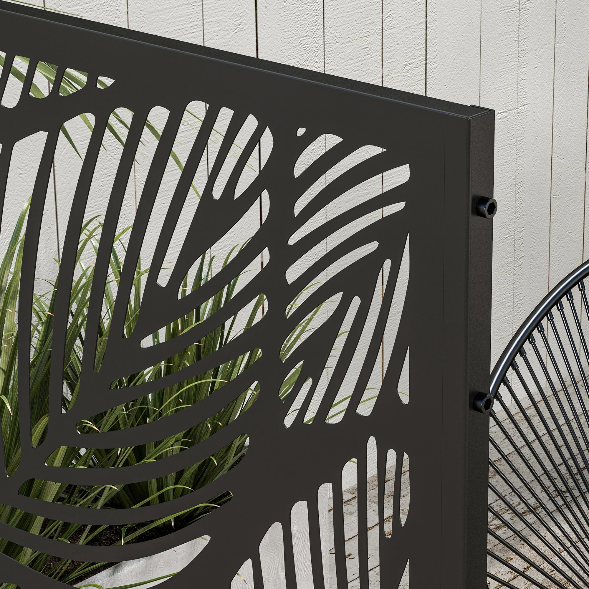 Outsunny 6.5FT Metal Outdoor Privacy Screen Panel w/ Stand, Leaf Style - Image 8