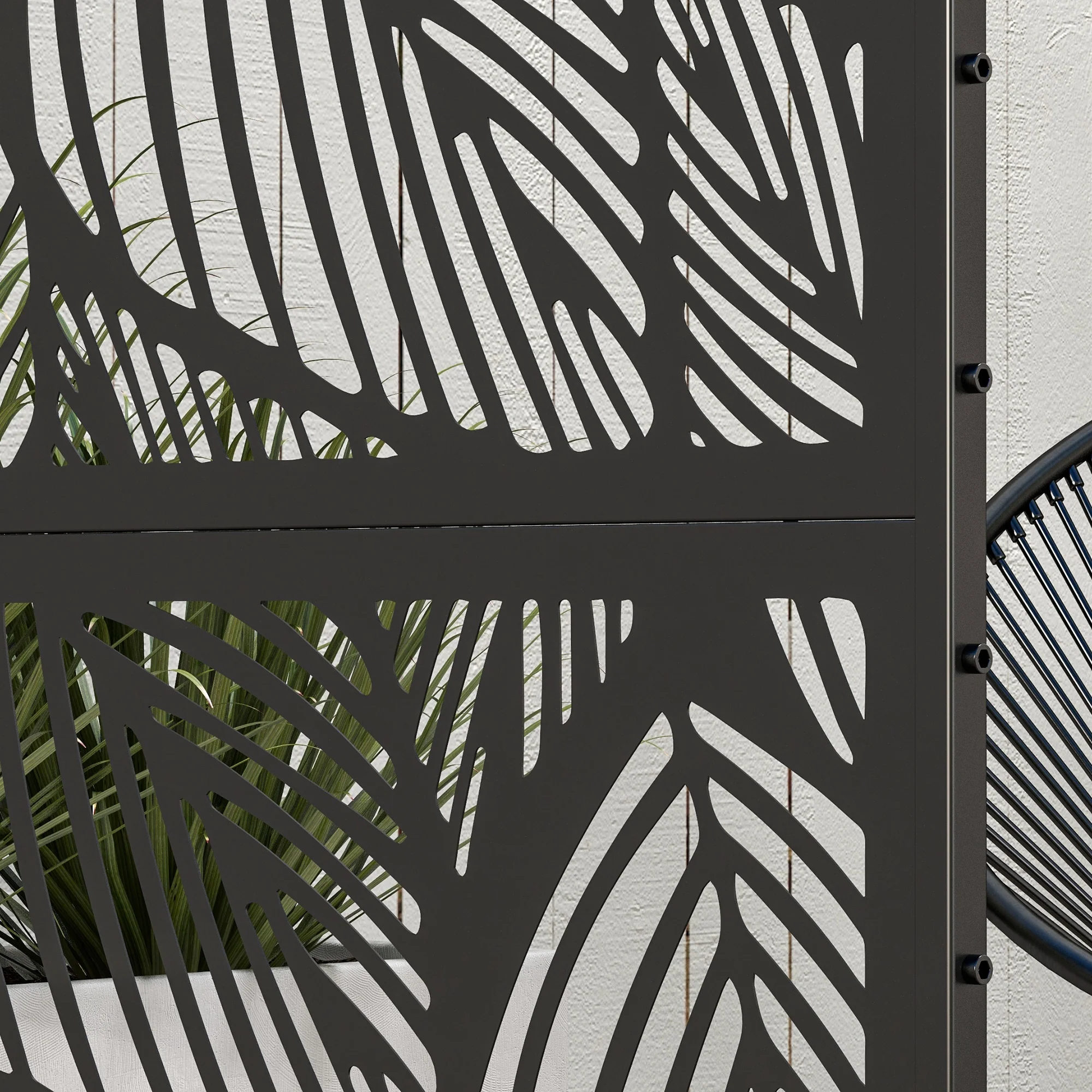 Outsunny 6.5FT Metal Outdoor Privacy Screen Panel w/ Stand, Leaf Style - Image 9
