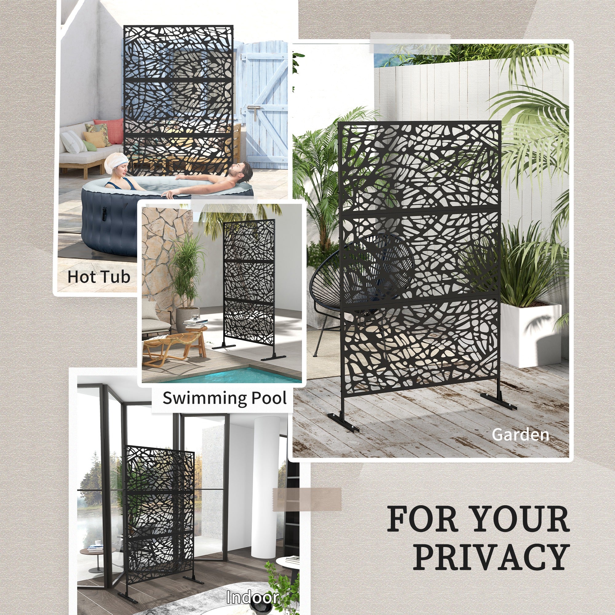 Outsunny 6.5FT Metal Outdoor Privacy Screen Panel w/ Stand, Twisted Lines - Image 6