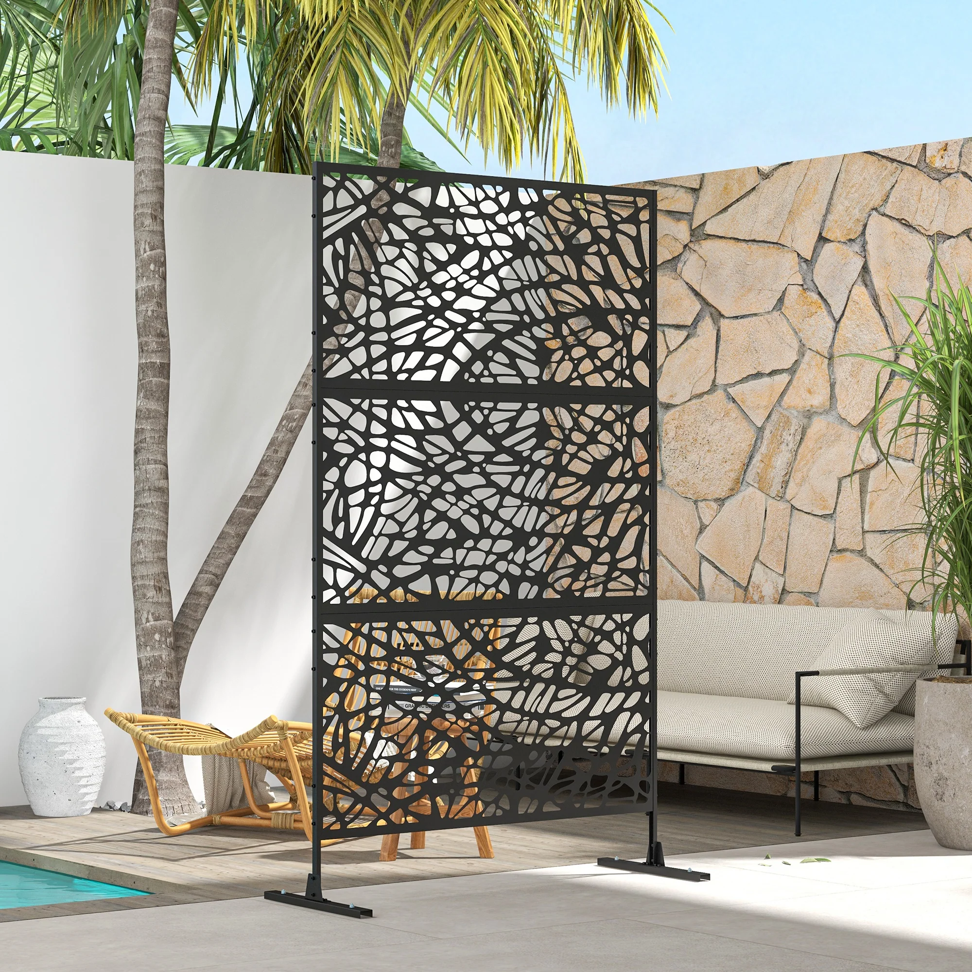 Outsunny 6.5FT Metal Outdoor Privacy Screen Panel w/ Stand, Twisted Lines - Image 7