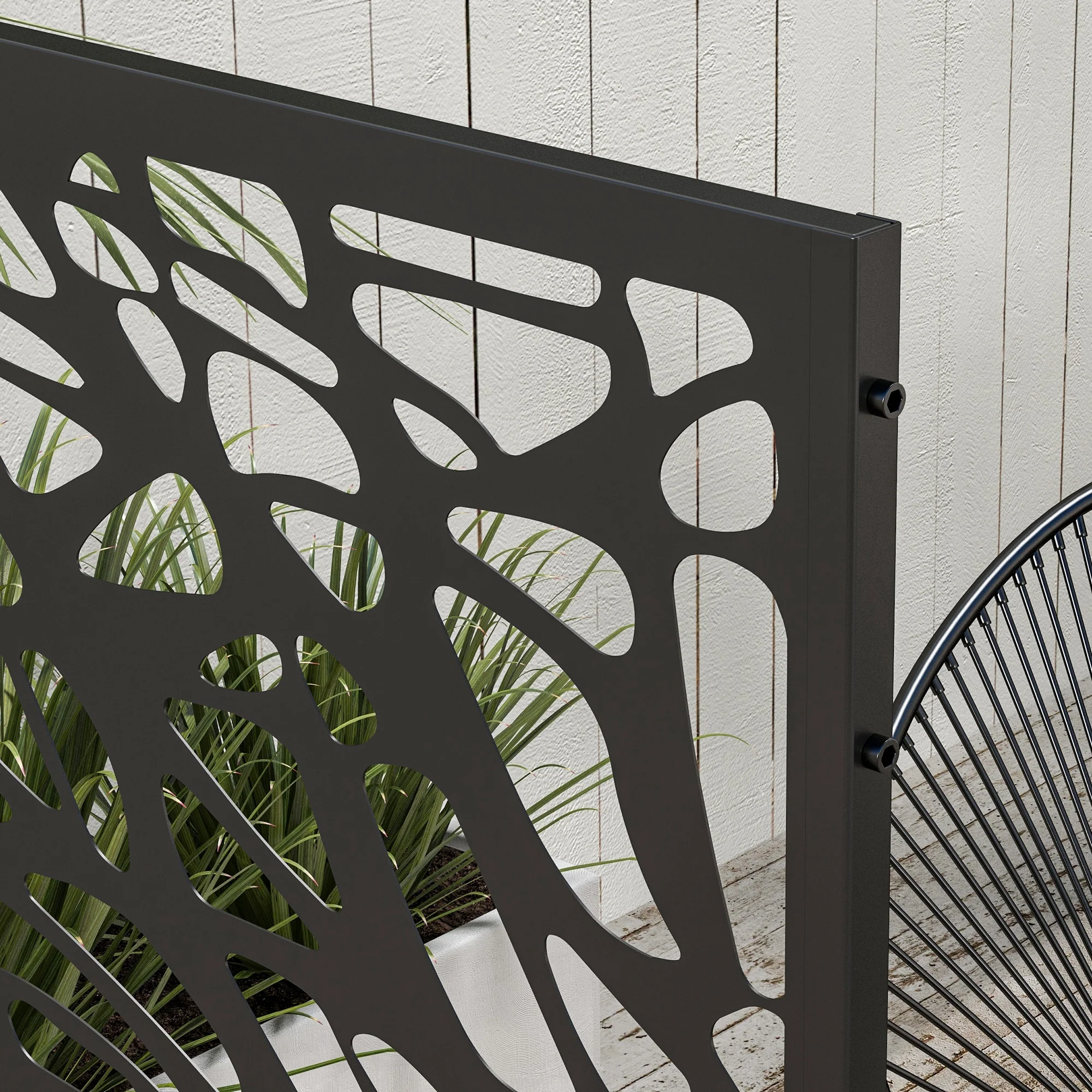 Outsunny 6.5FT Metal Outdoor Privacy Screen Panel w/ Stand, Twisted Lines - Image 8