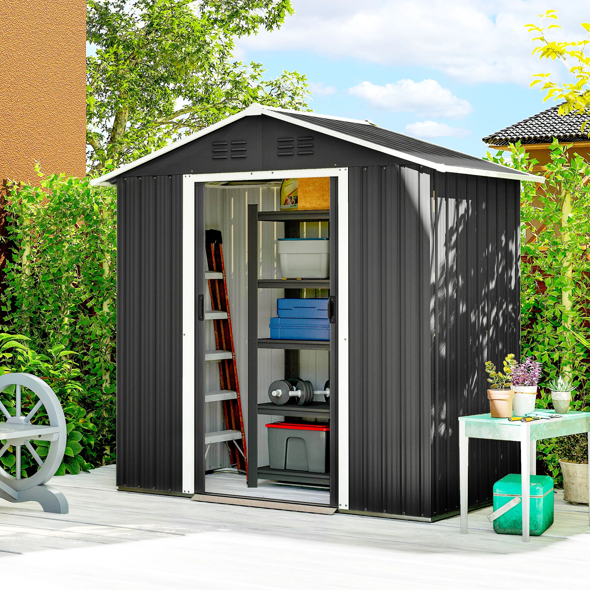 Outsunny 6.5x3.5ft Metal Garden Shed for Garden, Dark Grey - Image 2