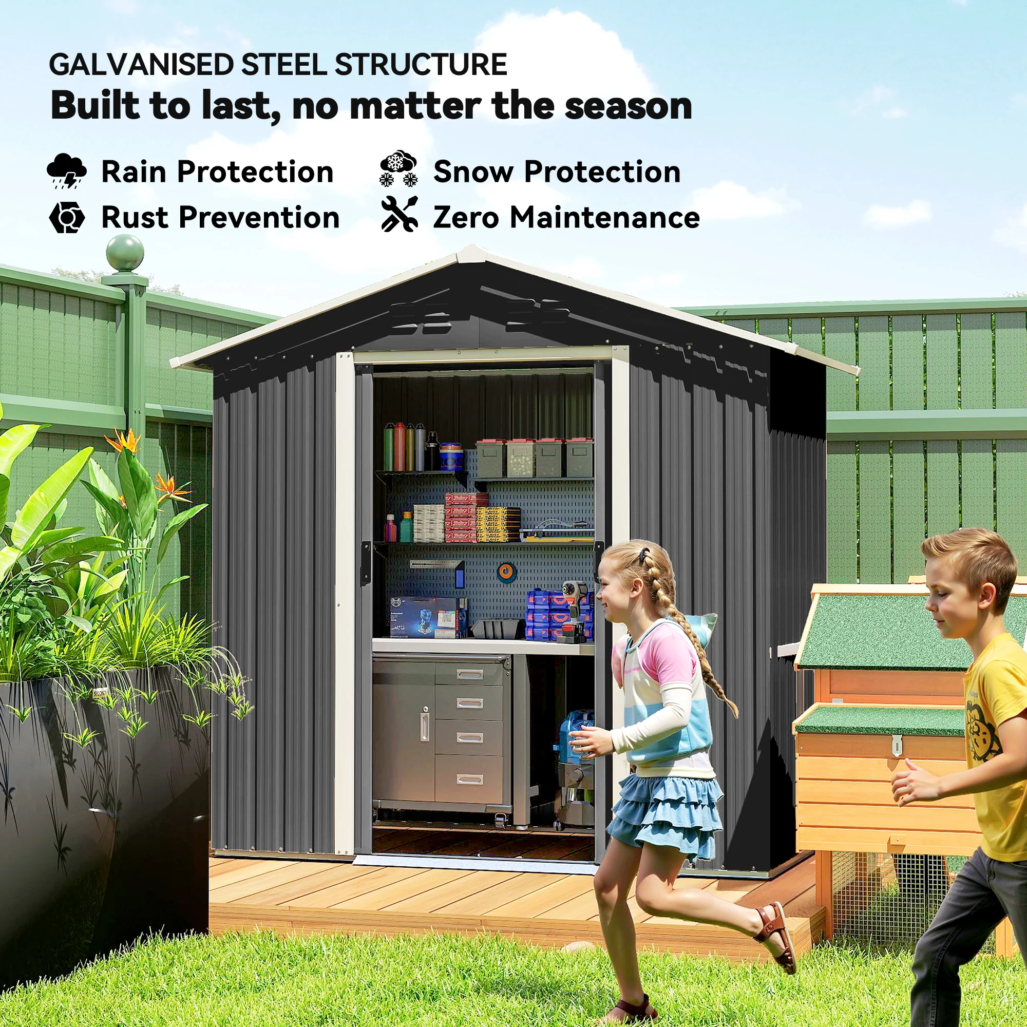 Outsunny 6.5x3.5ft Metal Garden Shed for Garden, Dark Grey - Image 4