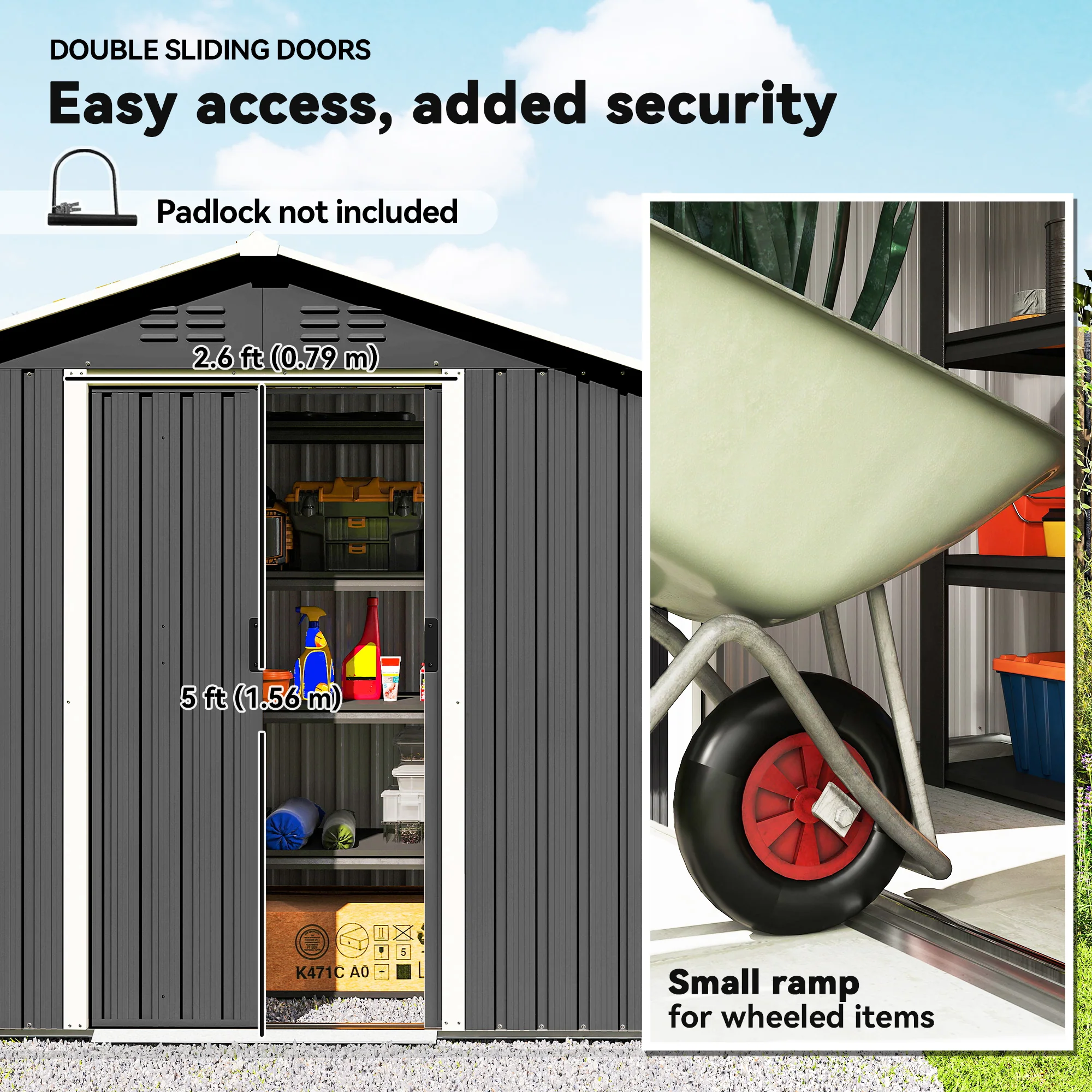 Outsunny 6.5x3.5ft Metal Garden Shed for Garden, Dark Grey - Image 5