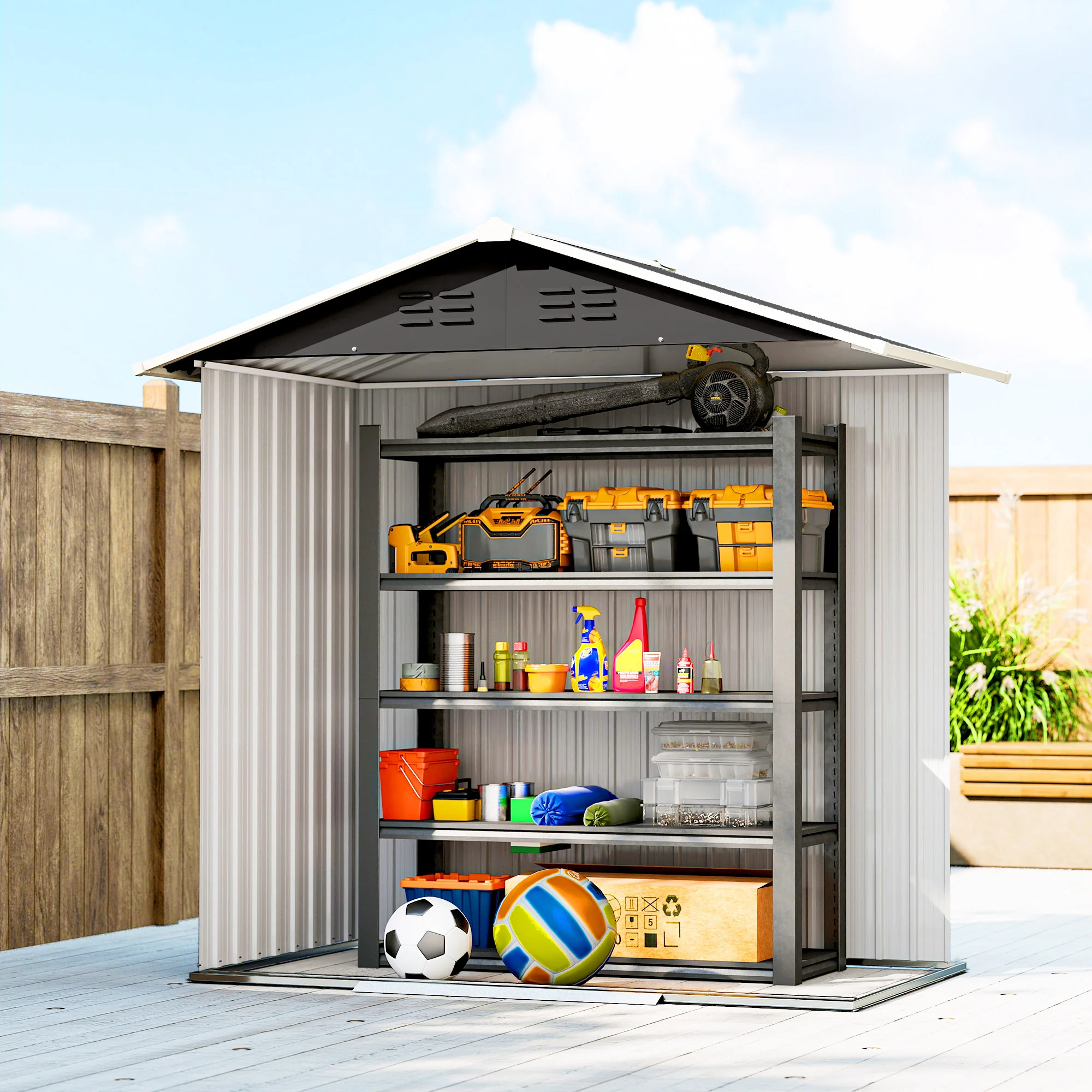 Outsunny 6.5x3.5ft Metal Garden Shed for Garden, Dark Grey - Image 9