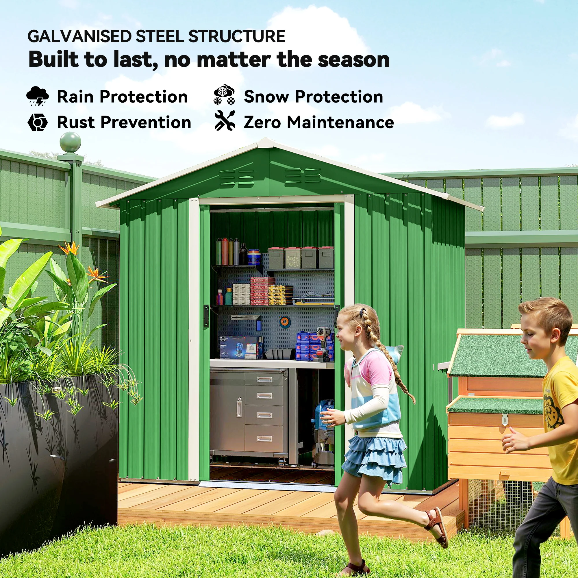 Outsunny 6.5x3.5ft Metal Garden Shed for Garden, Green - Image 4