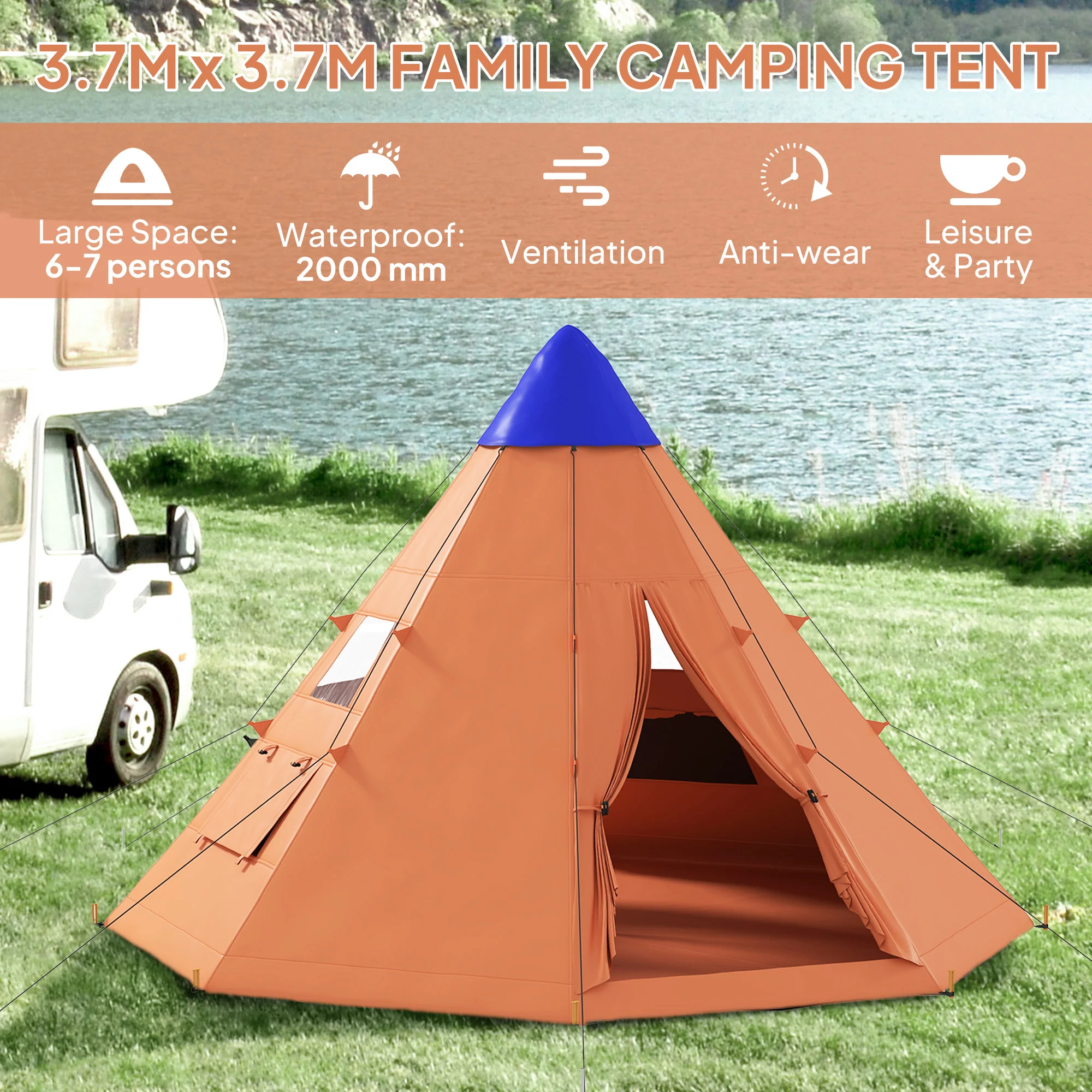 Outsunny 6-7 Person Large Family Party Camping Tent W/ Carrying Bag - Image 12