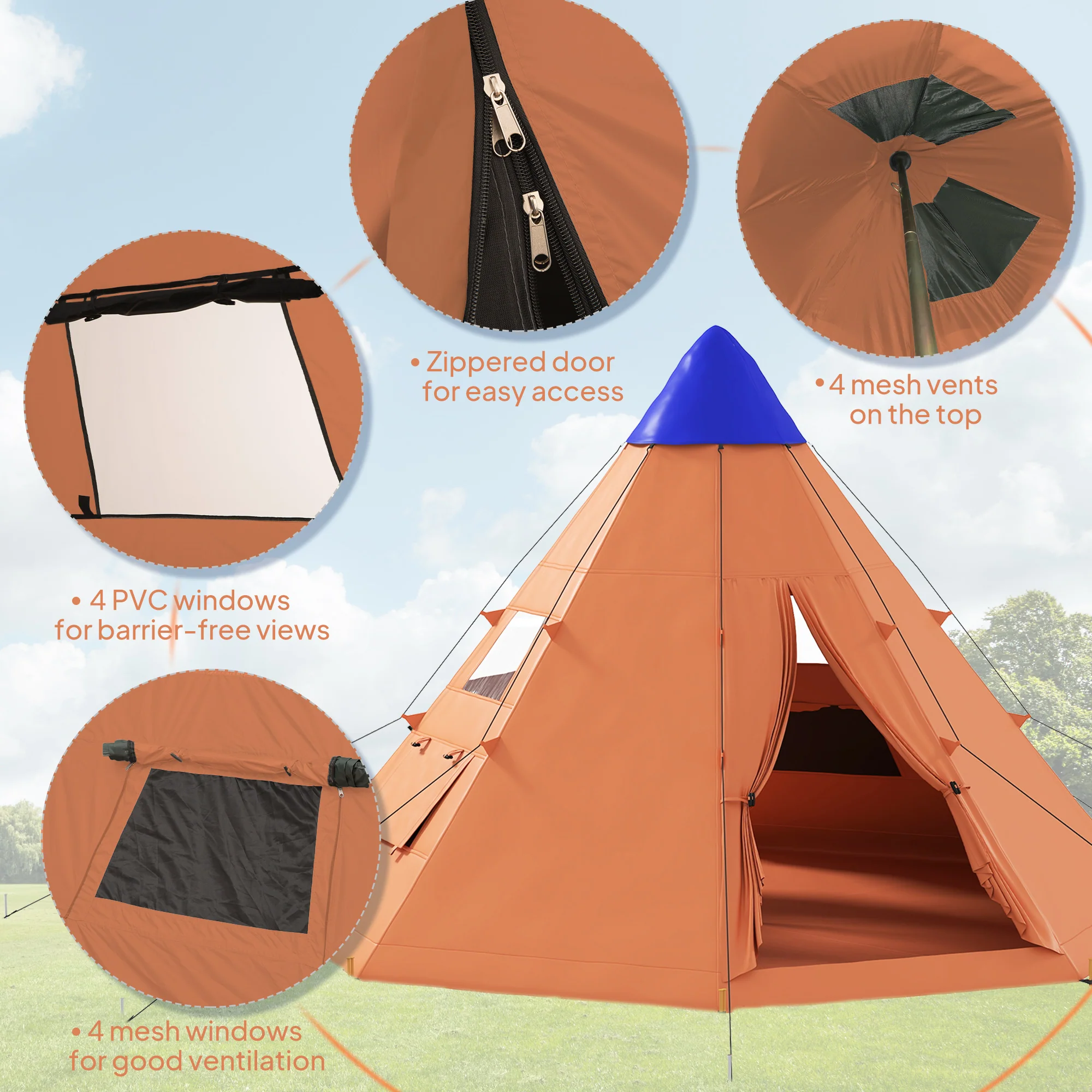 Outsunny 6-7 Person Large Family Party Camping Tent W/ Carrying Bag - Image 13