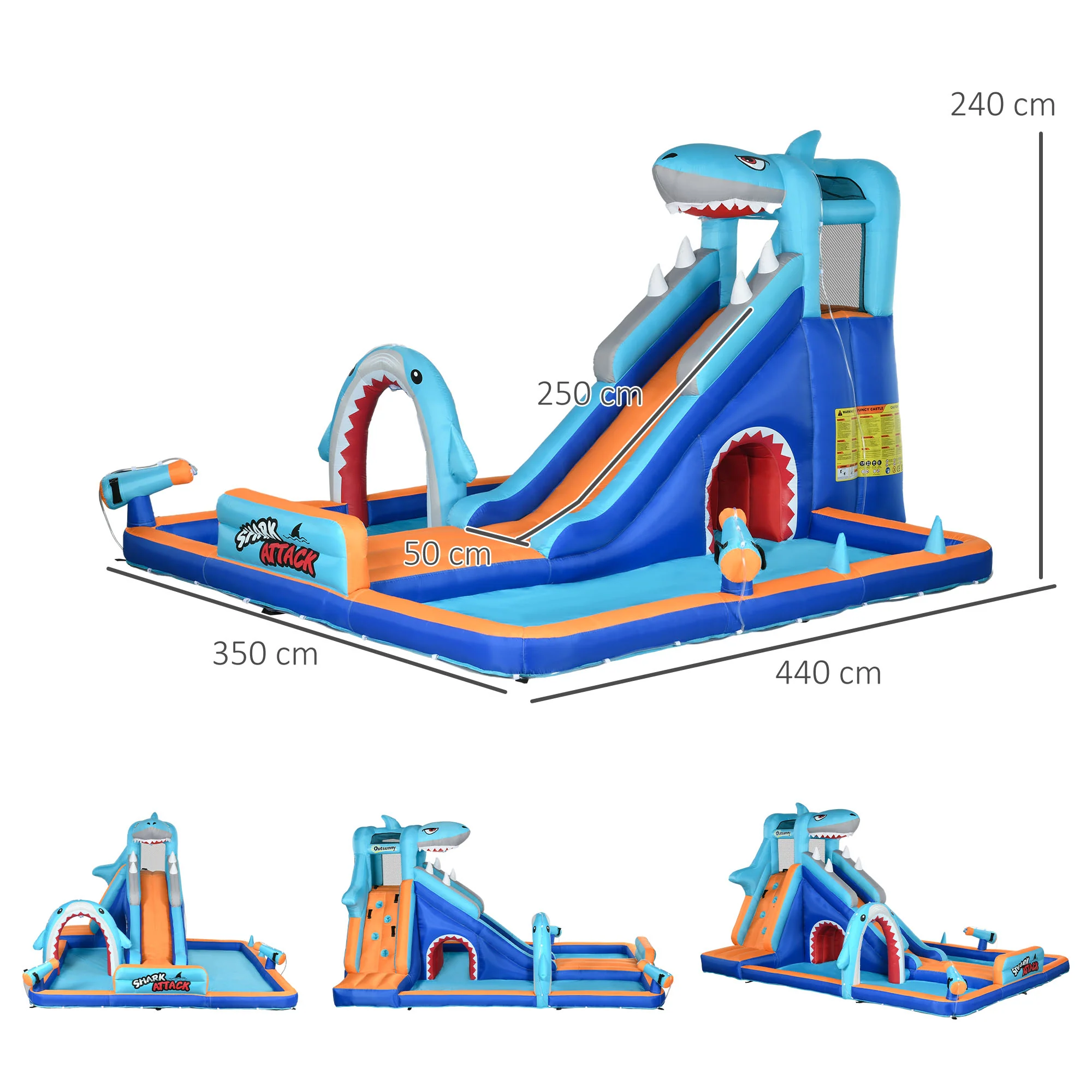 Outsunny 6 In 1 Kids Bouncy Castle W/ Slide, Pool, Trampoline, Blower - Image 5