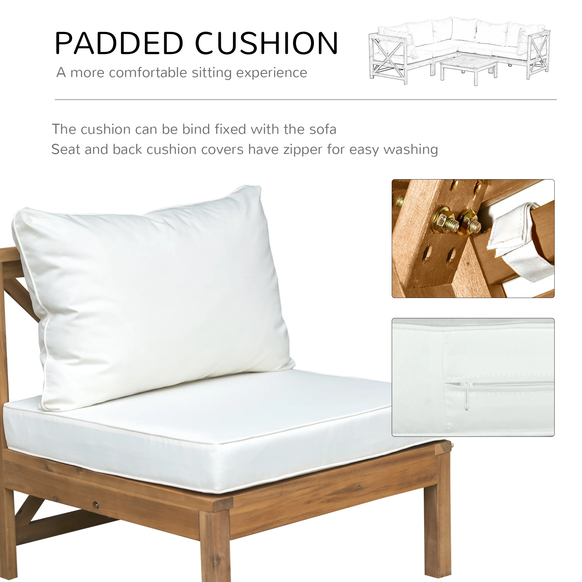 Outsunny 6 PCS Elegant Wood Frame Outdoor Patio Dining Set Cushions Coffee Table - Image 4