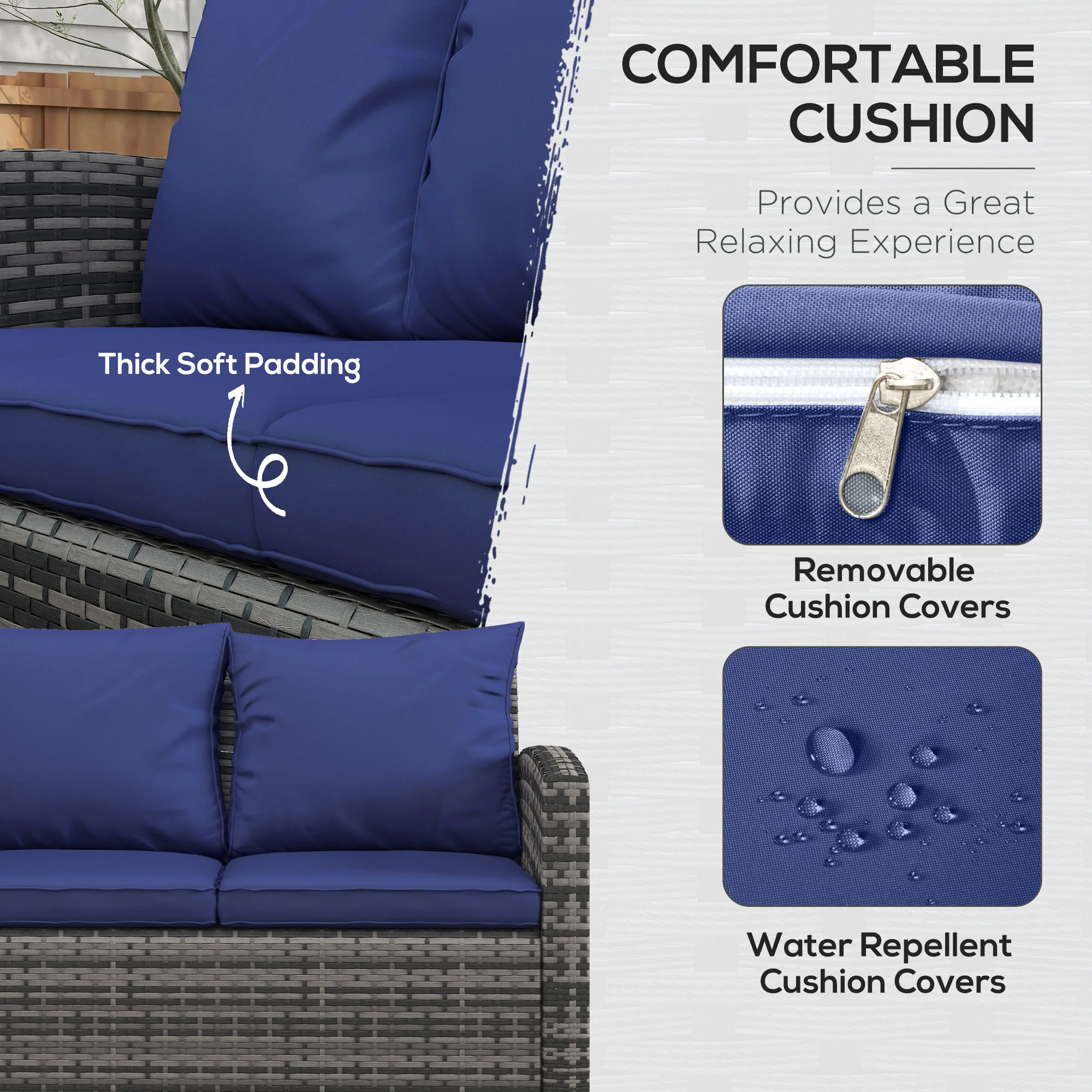 Outsunny 6 PCS Patio Rattan Sofa Set Conversation Furniture - Image 13