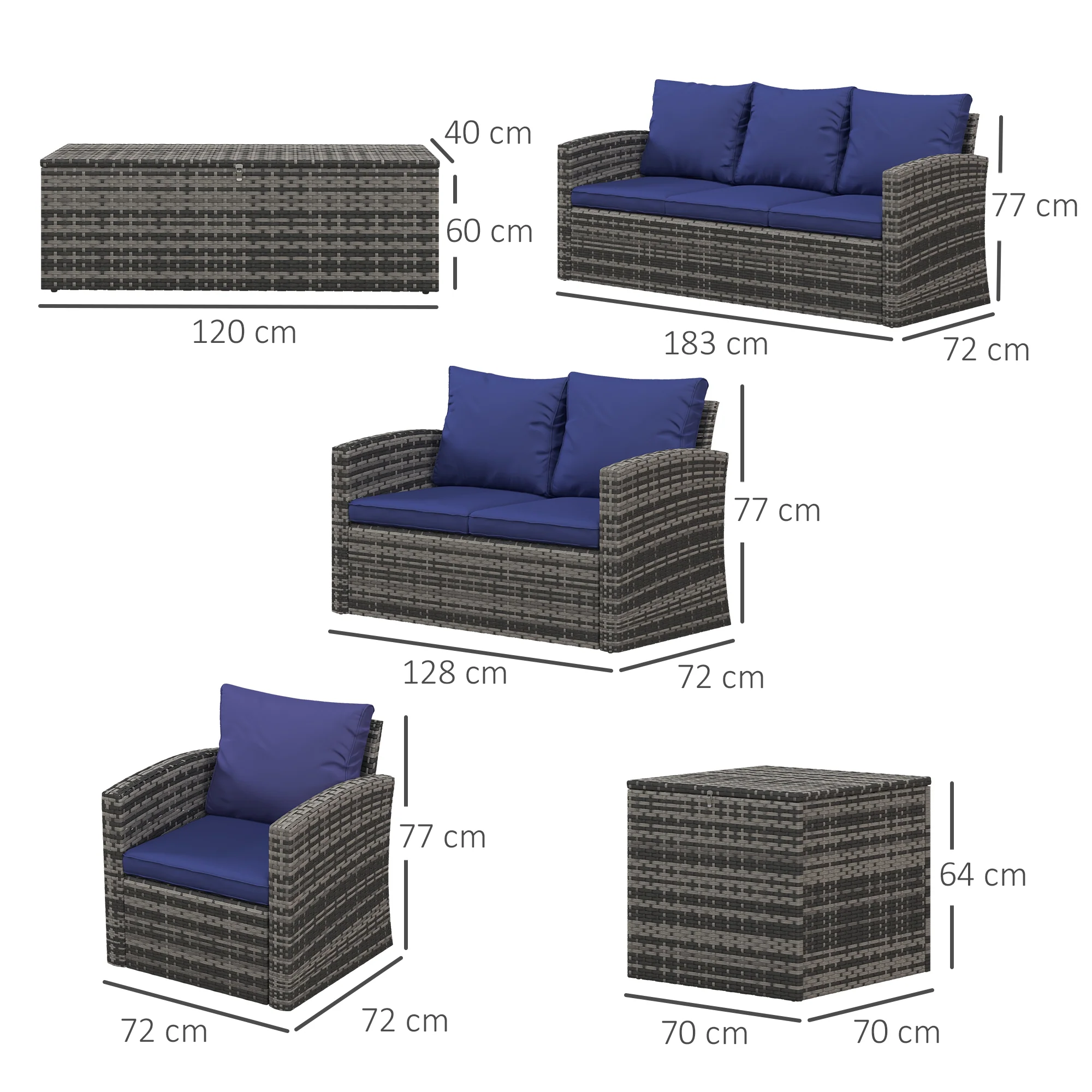 Outsunny 6 PCS Patio Rattan Sofa Set Conversation Furniture - Image 14