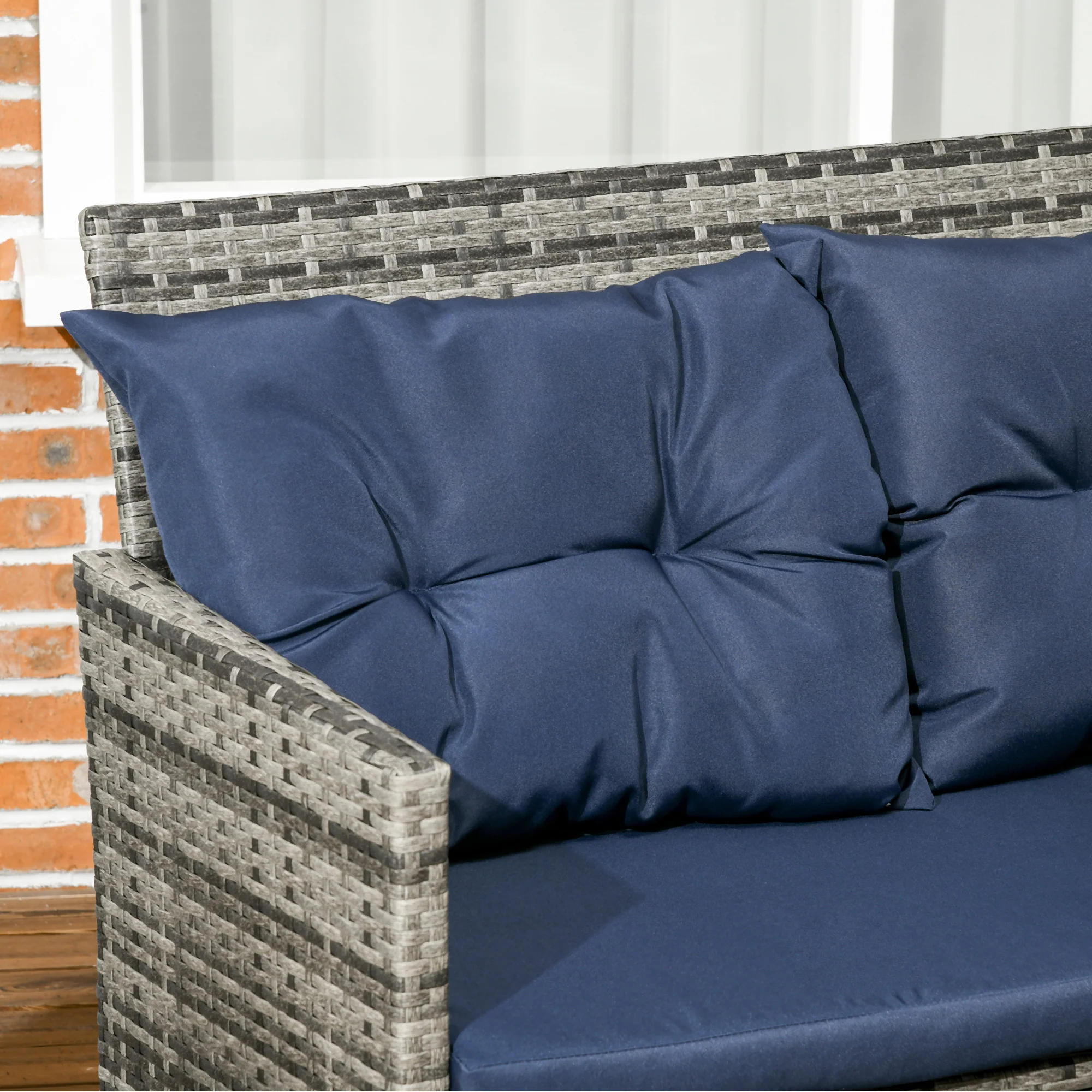 Outsunny 6 PCs Patio Wicker Sofa Set Rattan Chair Furniture, Dark Blue - Image 7