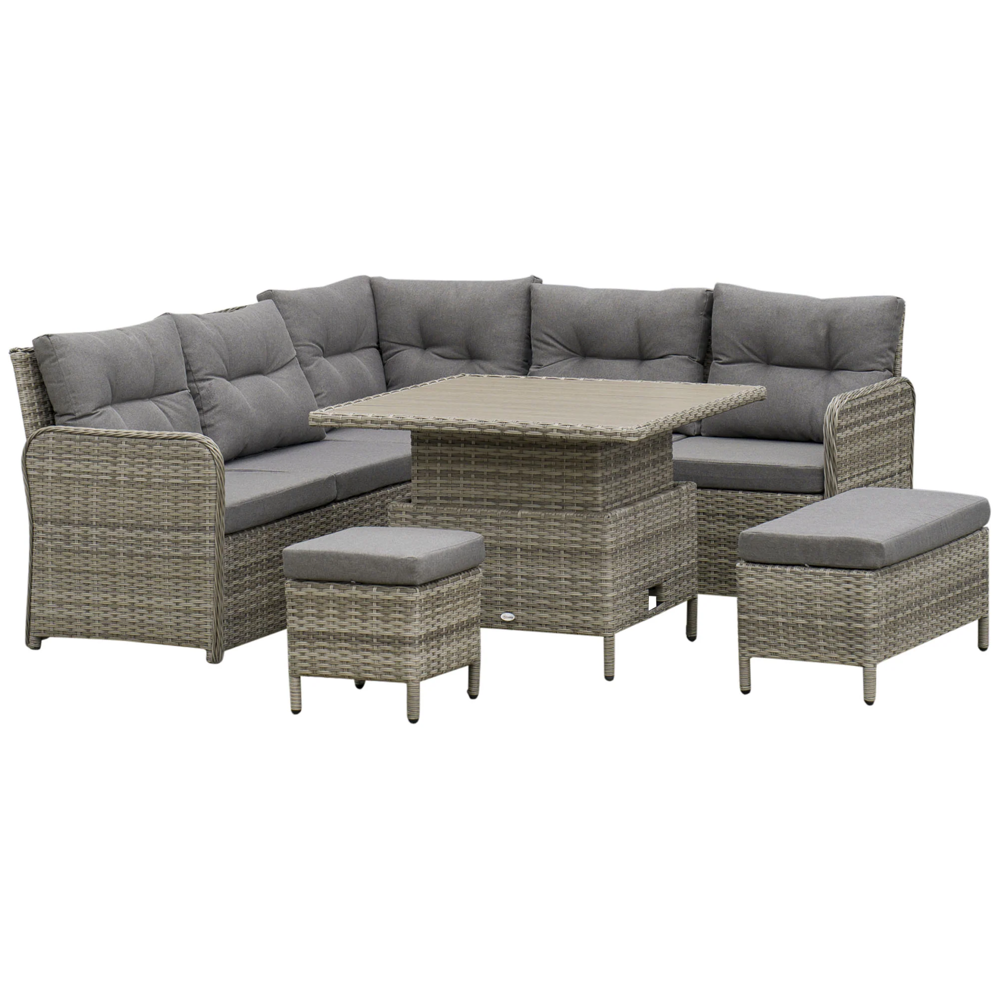 Outsunny 6 PCs Rattan Garden Furniture Sectional Conversation Corner Sofa
