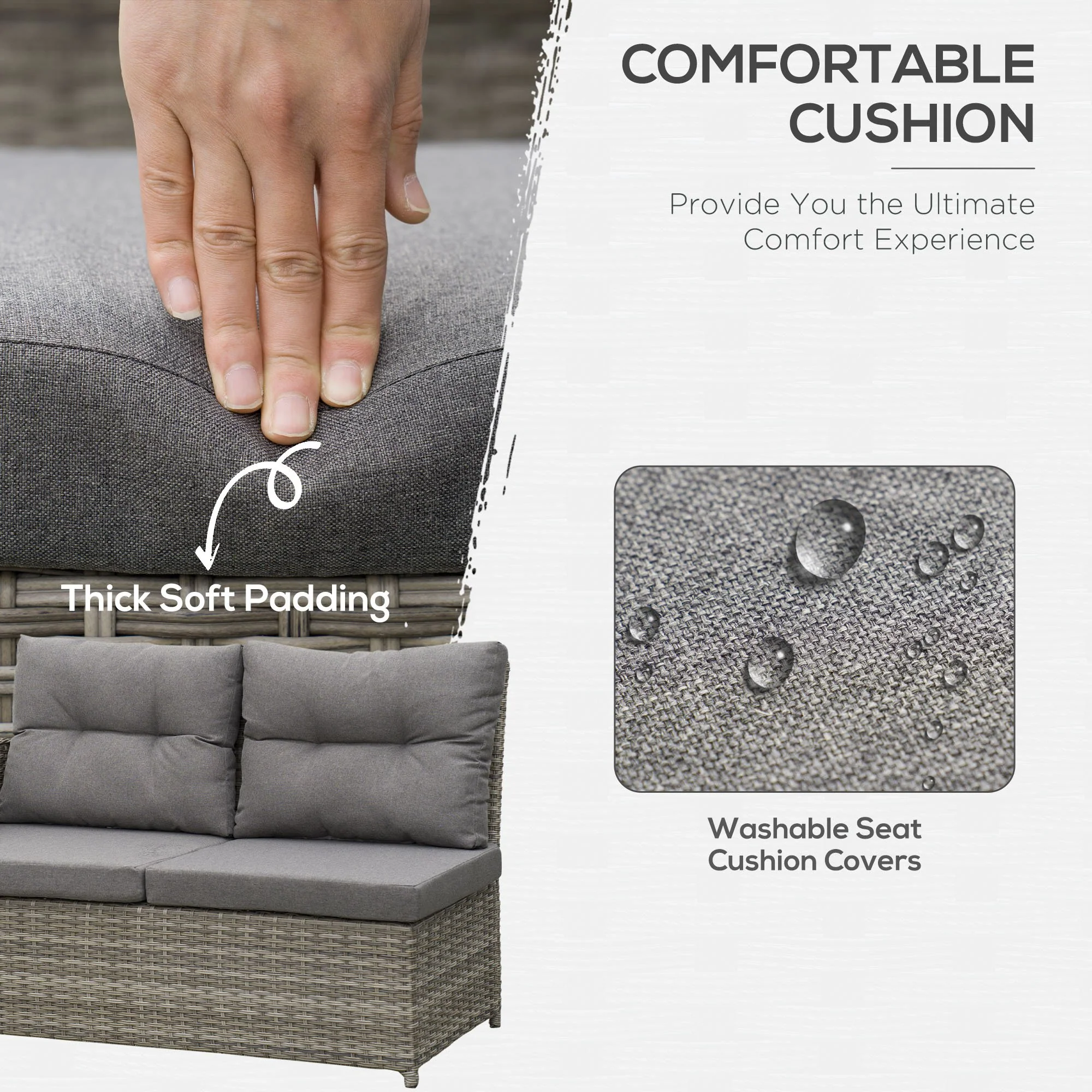Outsunny 6 PCs Rattan Garden Furniture Sectional Conversation Corner Sofa - Image 4
