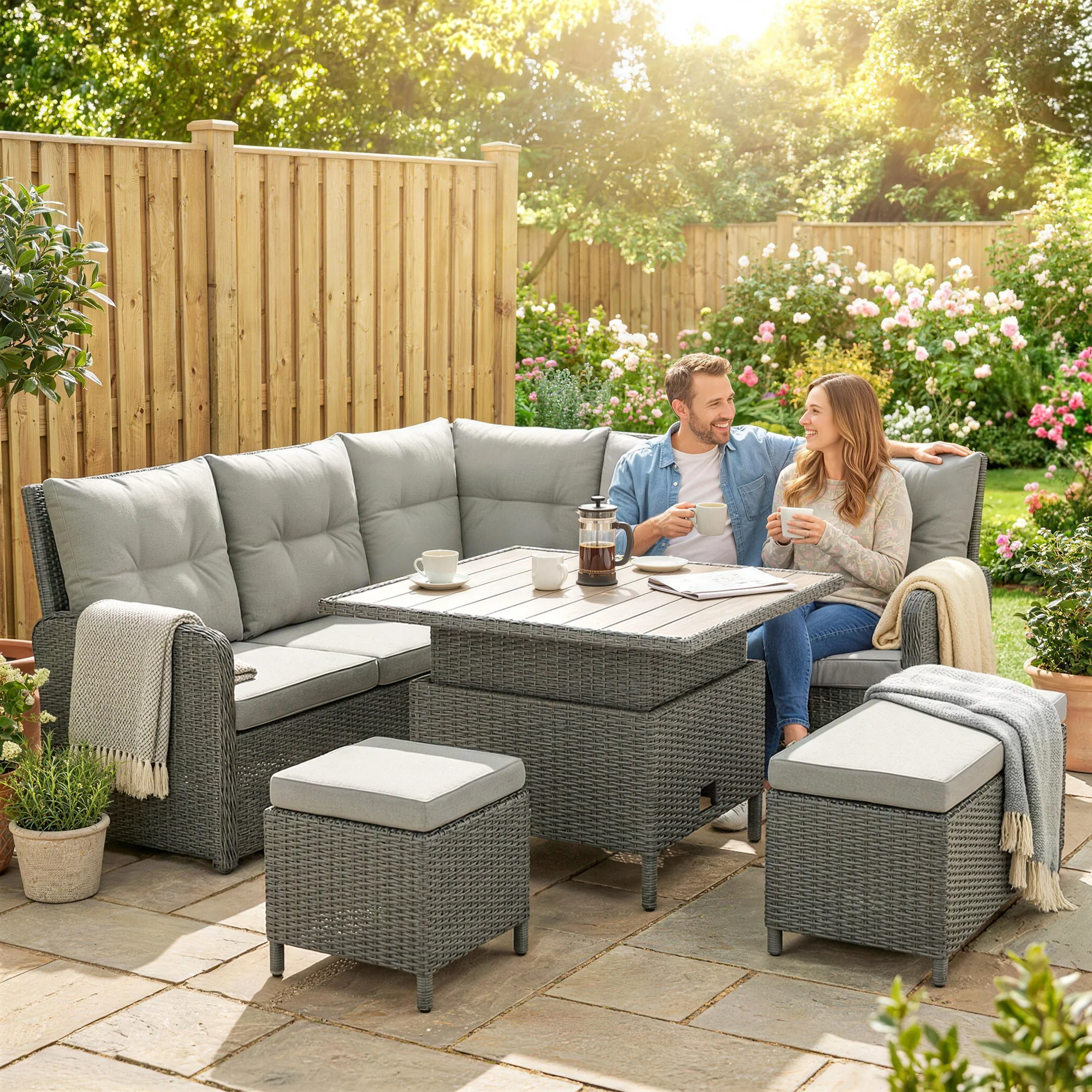 Outsunny 6 PCs Rattan Garden Furniture Sectional Corner Sofa, Dark Grey - Image 9