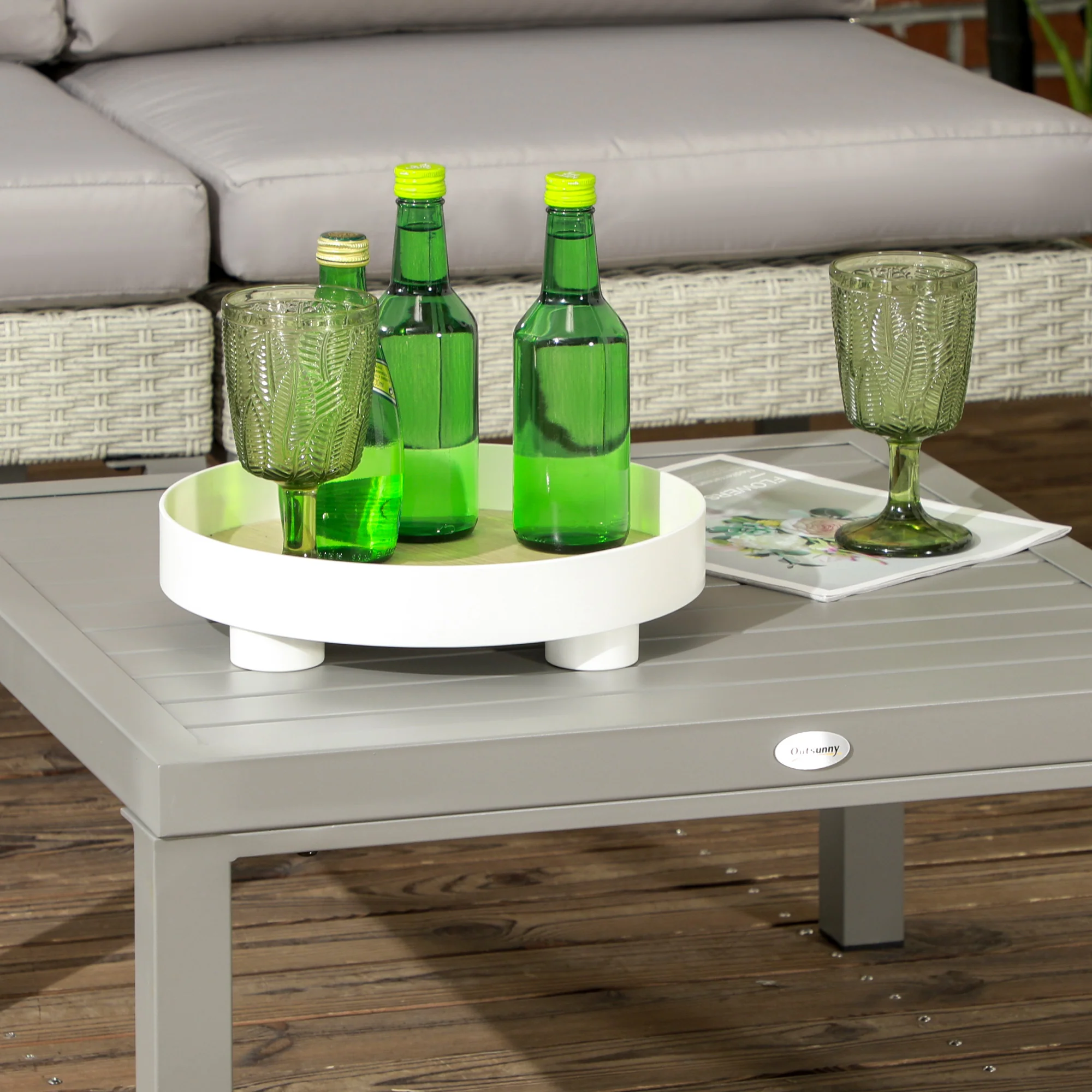 Outsunny 6 PCs Rattan Garden Furniture Set with Table, Cushion, Light Grey - Image 7