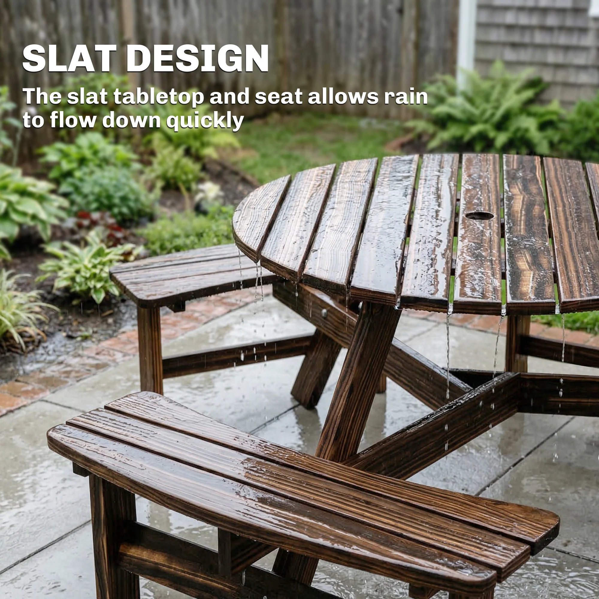 Outsunny 6 Person Fir Wood Table Bench Set Outdoor Garden Patio, Carbonized - Image 6