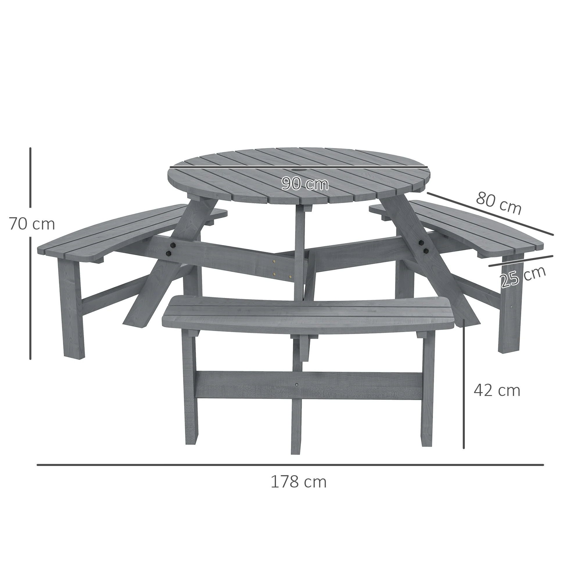Outsunny 6 Person Fir Wood Table Bench Set Outdoor Garden Patio, Grey - Image 5