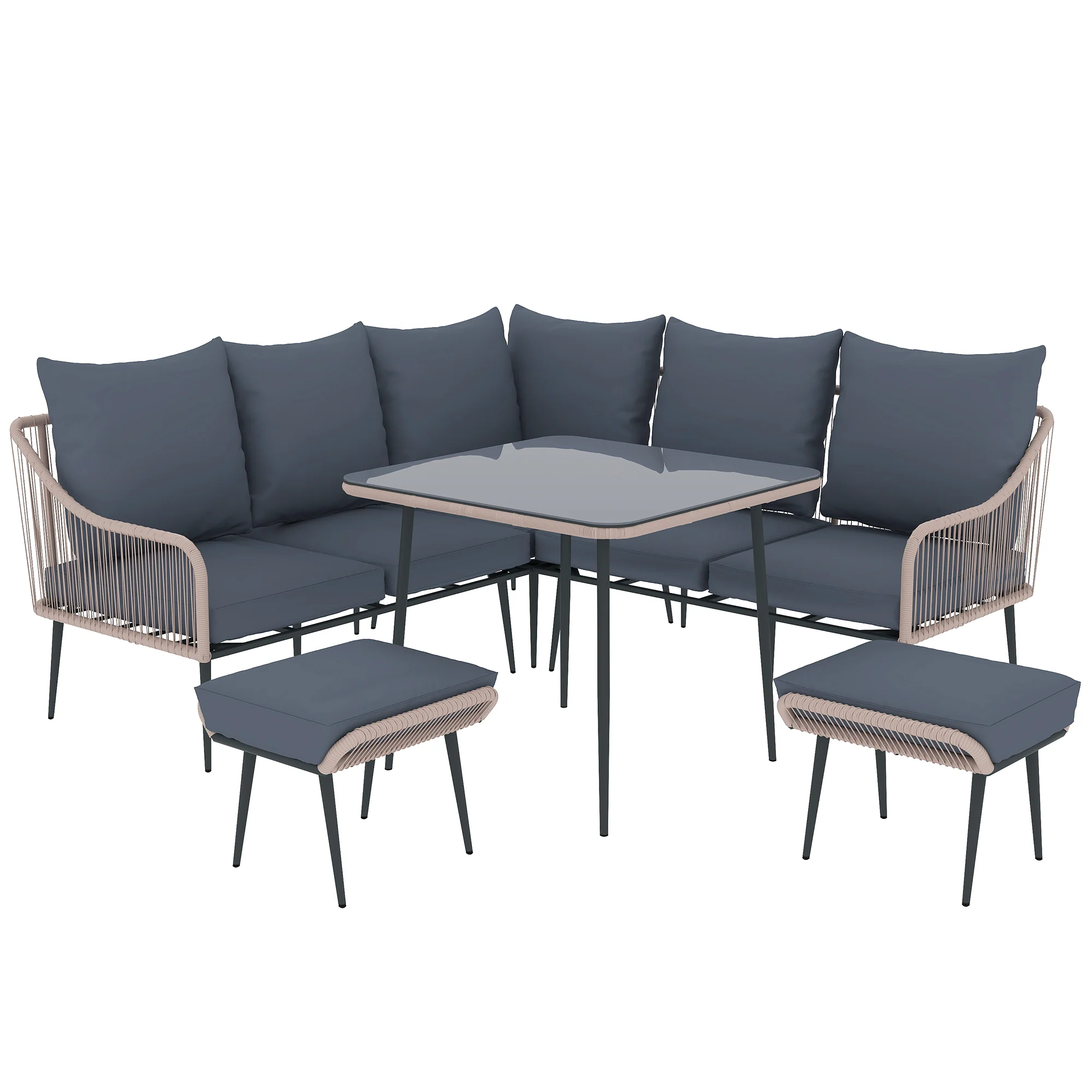 Outsunny 6 Piece Garden Furniture Set Garden Sofa With Cushions, Light Grey - Image 10