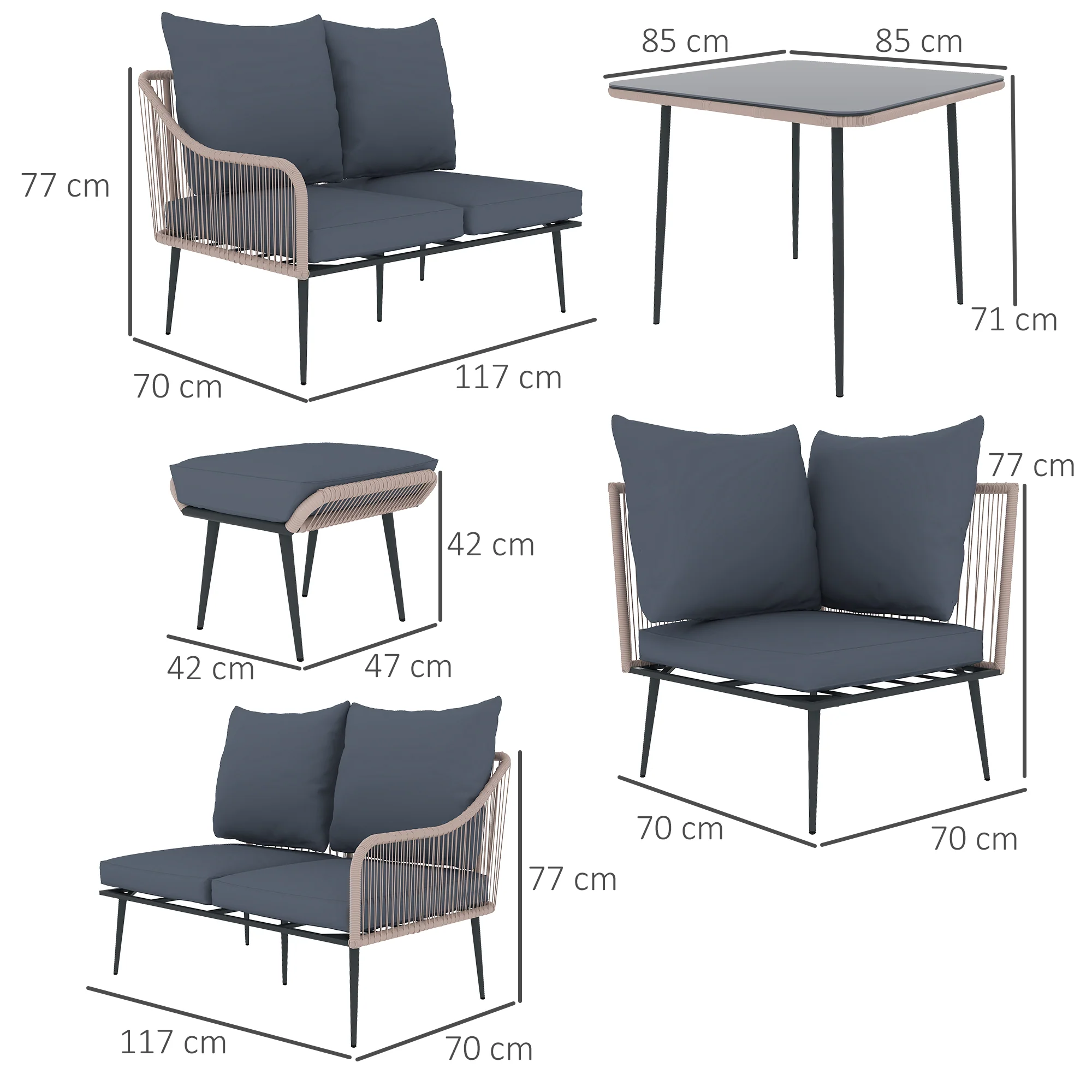 Outsunny 6 Piece Garden Furniture Set Garden Sofa With Cushions, Light Grey - Image 14