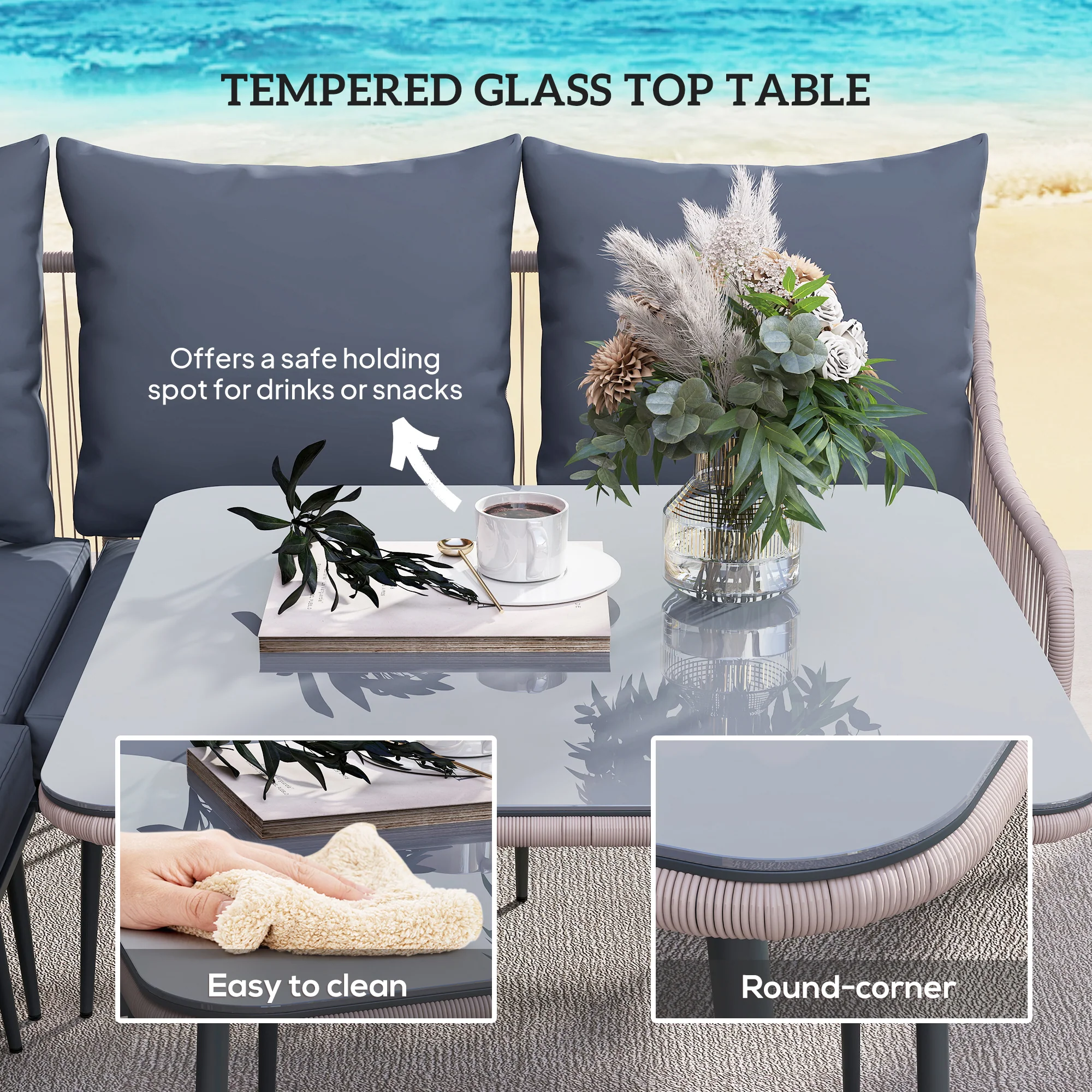 Outsunny 6 Piece Garden Furniture Set Garden Sofa With Cushions, Light Grey - Image 15