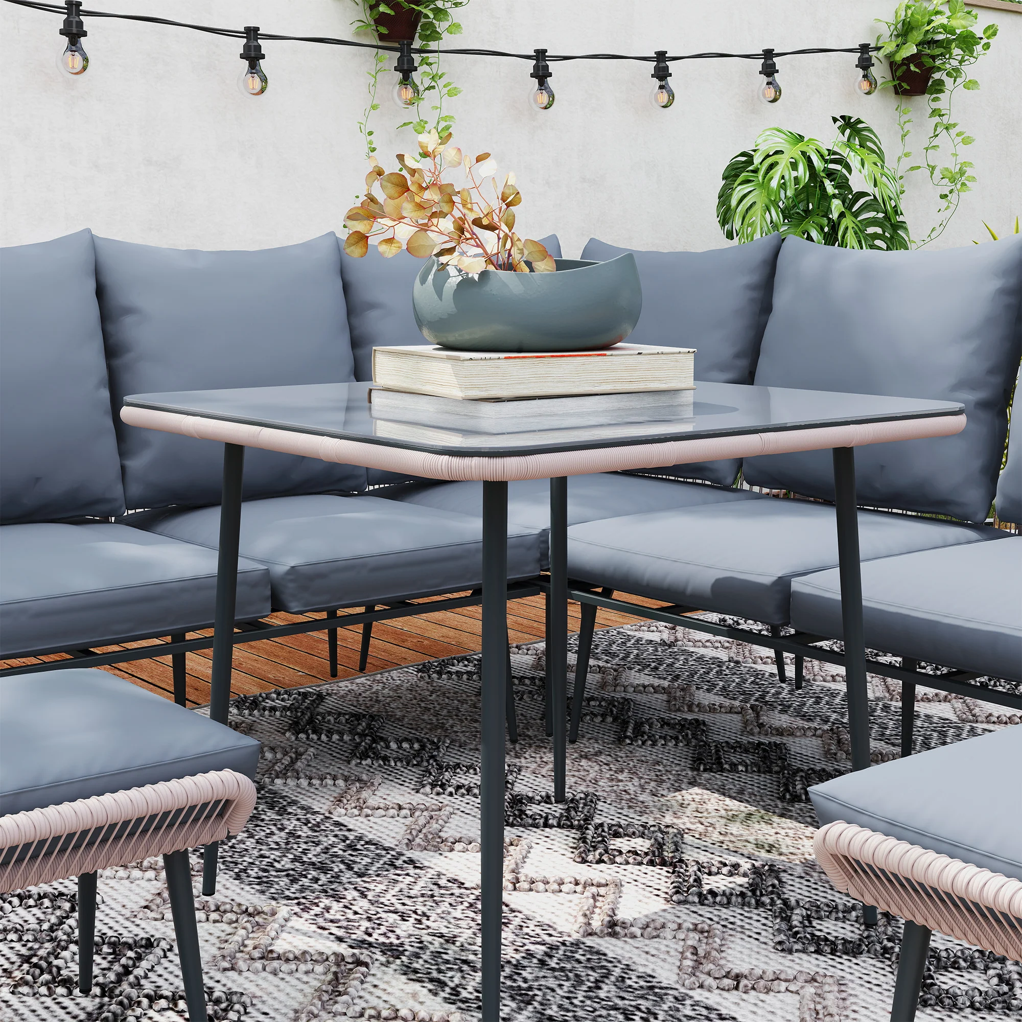 Outsunny 6 Piece Garden Furniture Set Garden Sofa With Cushions, Light Grey - Image 17