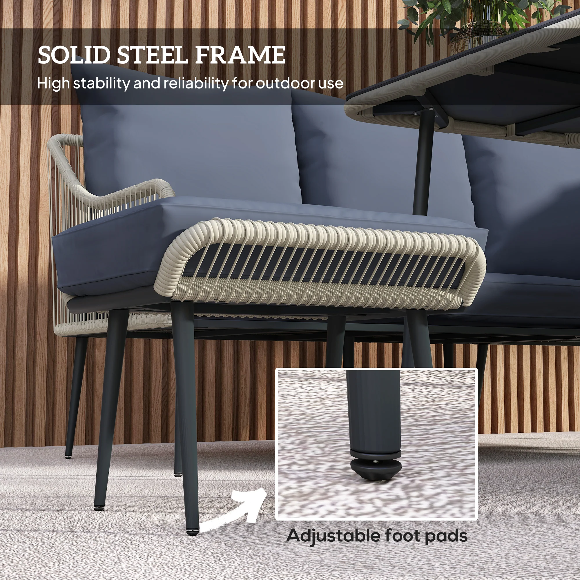 Outsunny 6 Piece Garden Furniture Set Garden Sofa With Cushions, Light Grey - Image 4