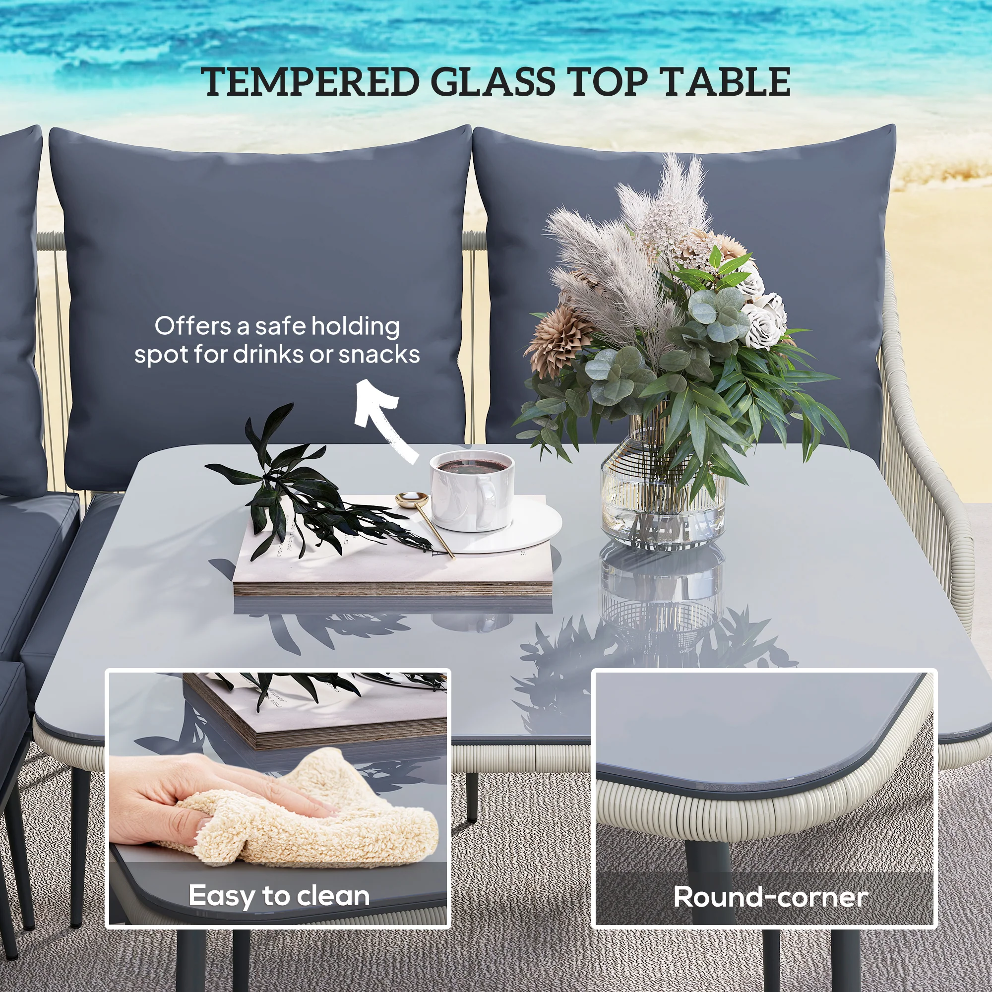 Outsunny 6 Piece Garden Furniture Set Garden Sofa With Cushions, Light Grey - Image 6