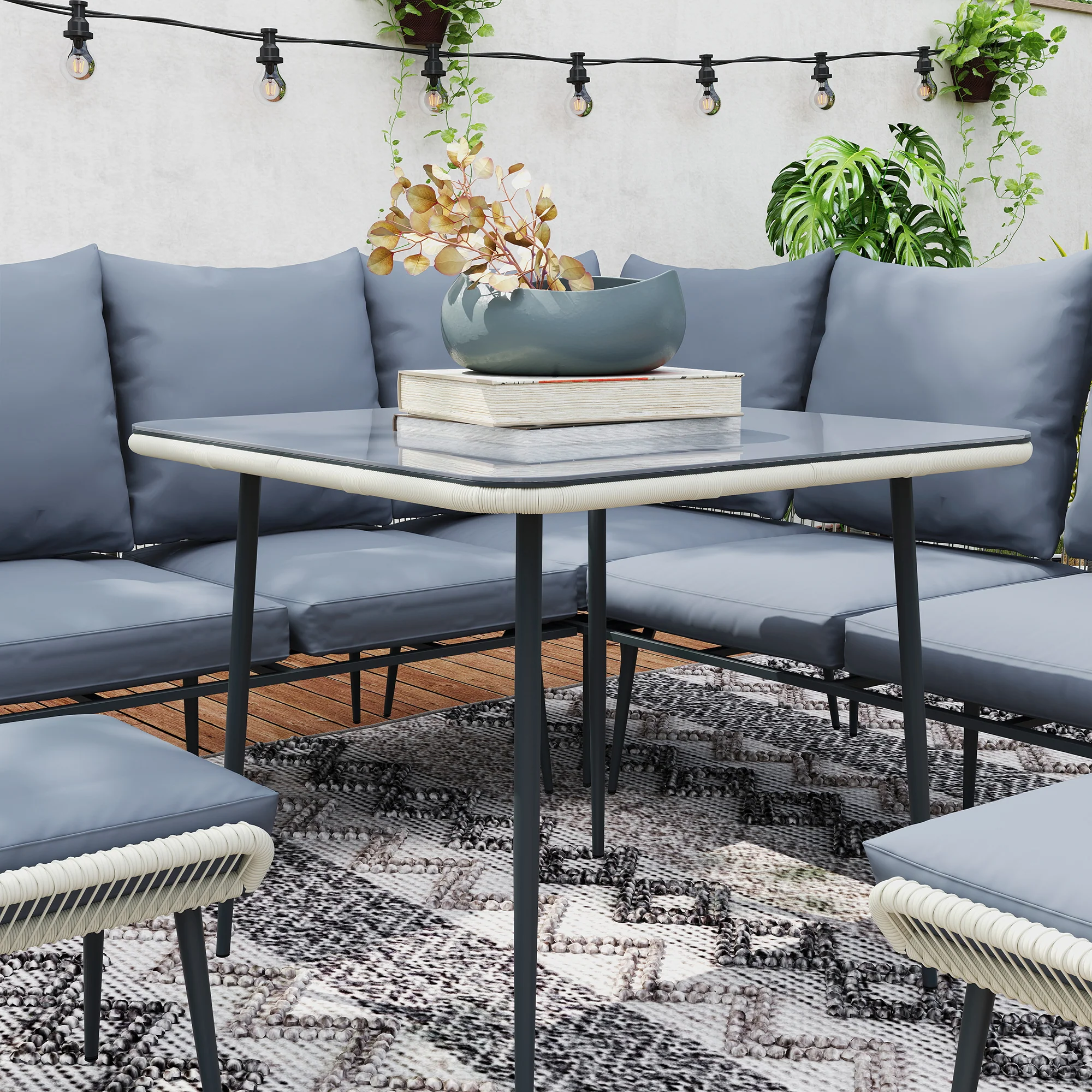 Outsunny 6 Piece Garden Furniture Set Garden Sofa With Cushions, Light Grey - Image 8