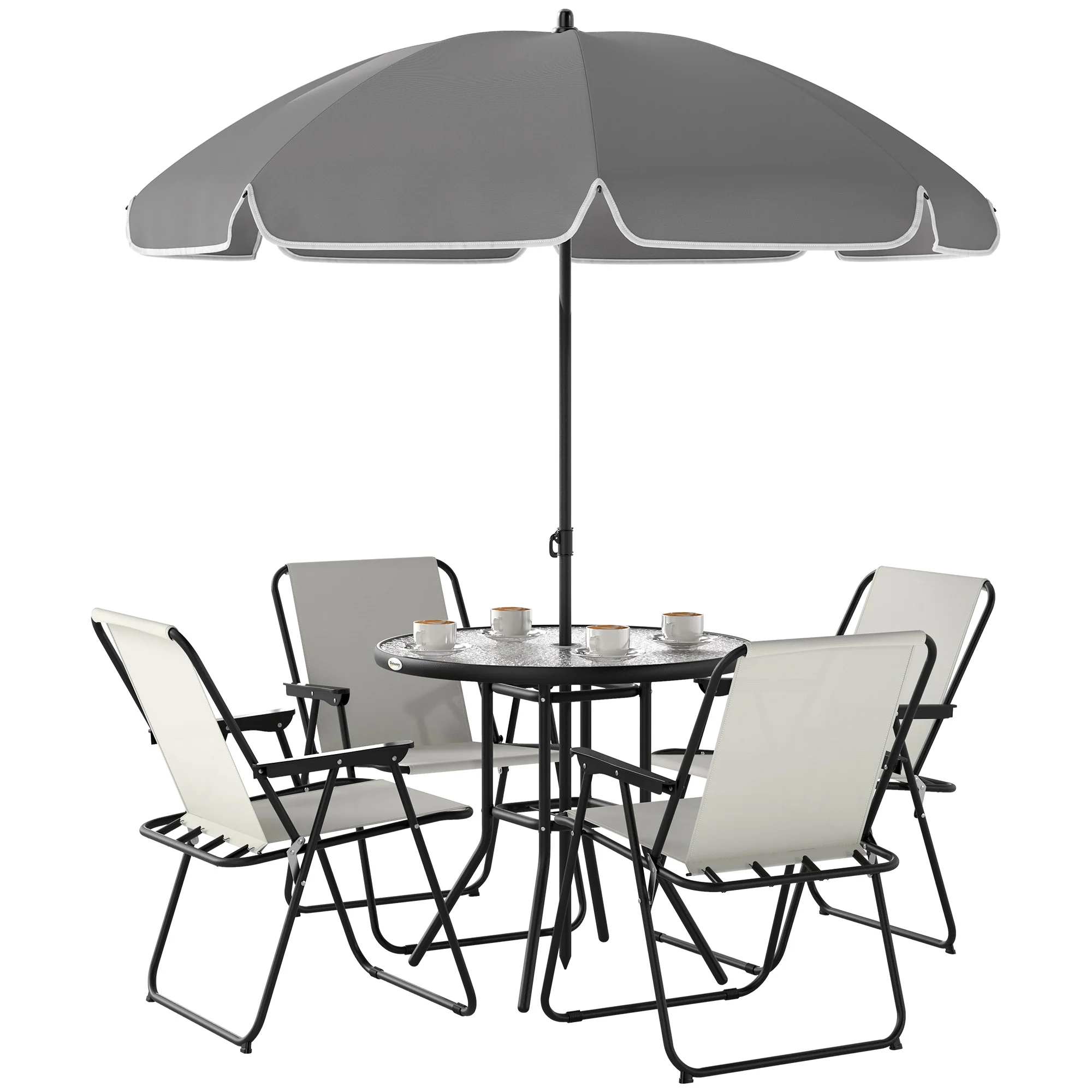 Outsunny 6 Pieces Garden Furniture Set With Parasol, Folding Chairs, Grey