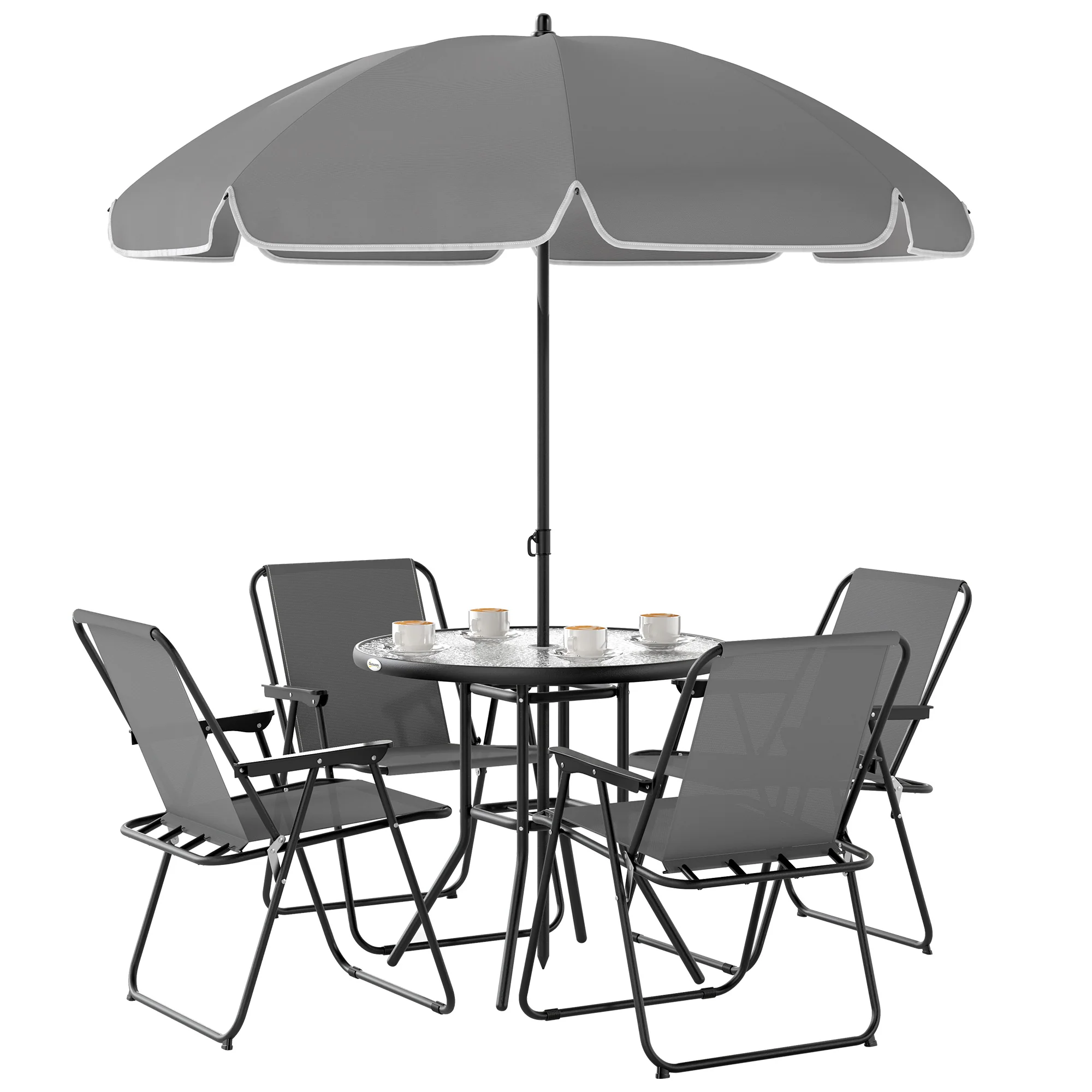Outsunny 6 Pieces Garden Furniture Set With Parasol, Folding Chairs, Grey - Image 10
