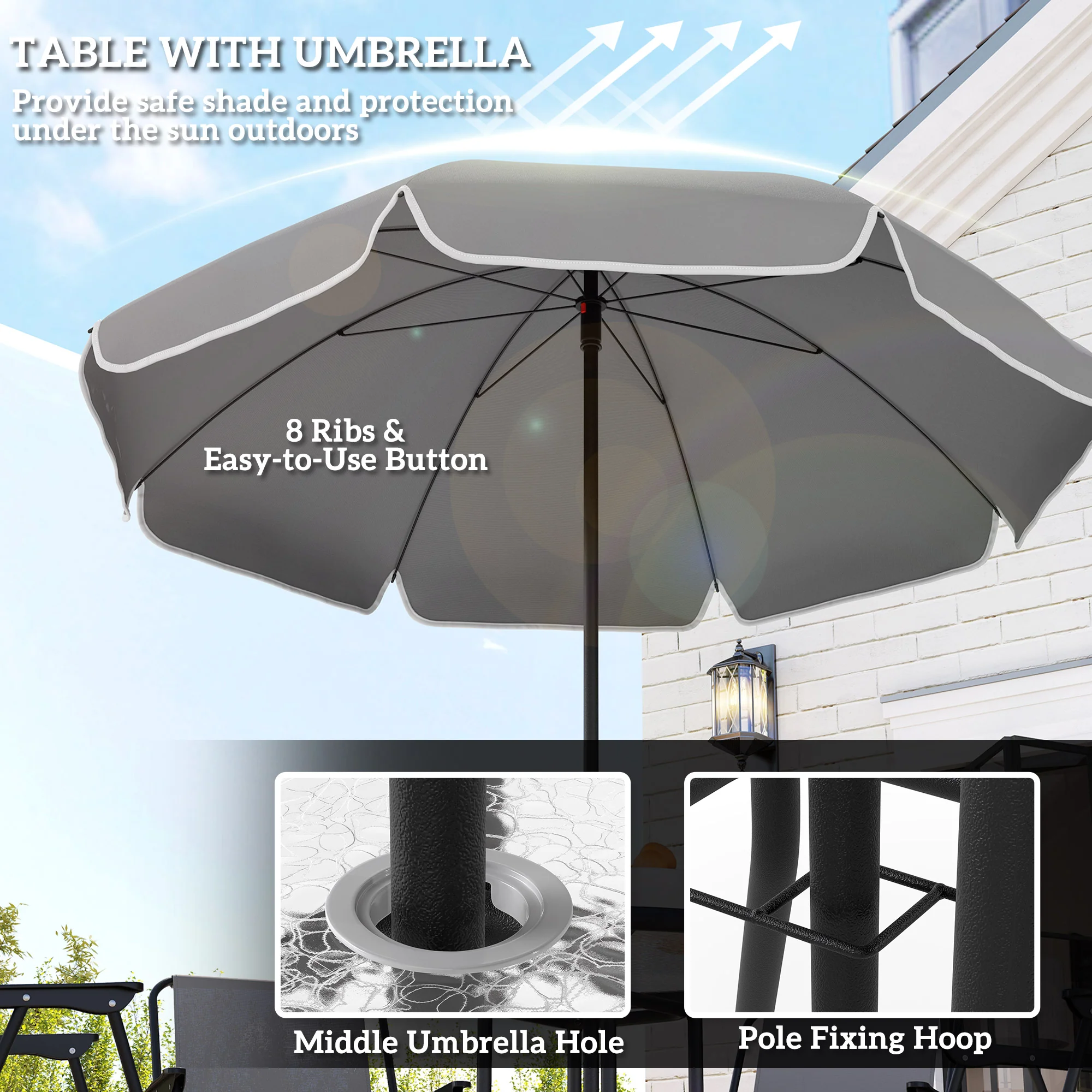 Outsunny 6 Pieces Garden Furniture Set With Parasol, Folding Chairs, Grey - Image 12