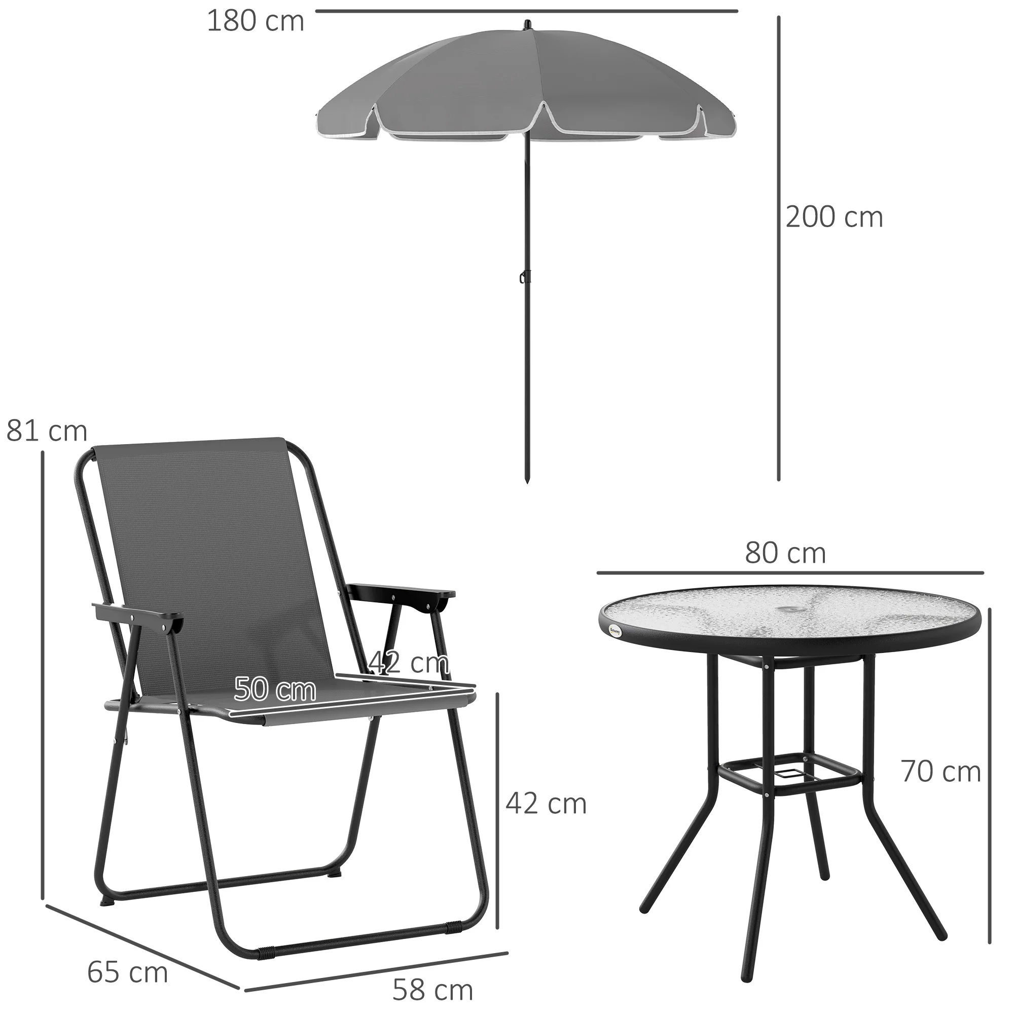 Outsunny 6 Pieces Garden Furniture Set With Parasol, Folding Chairs, Grey - Image 14
