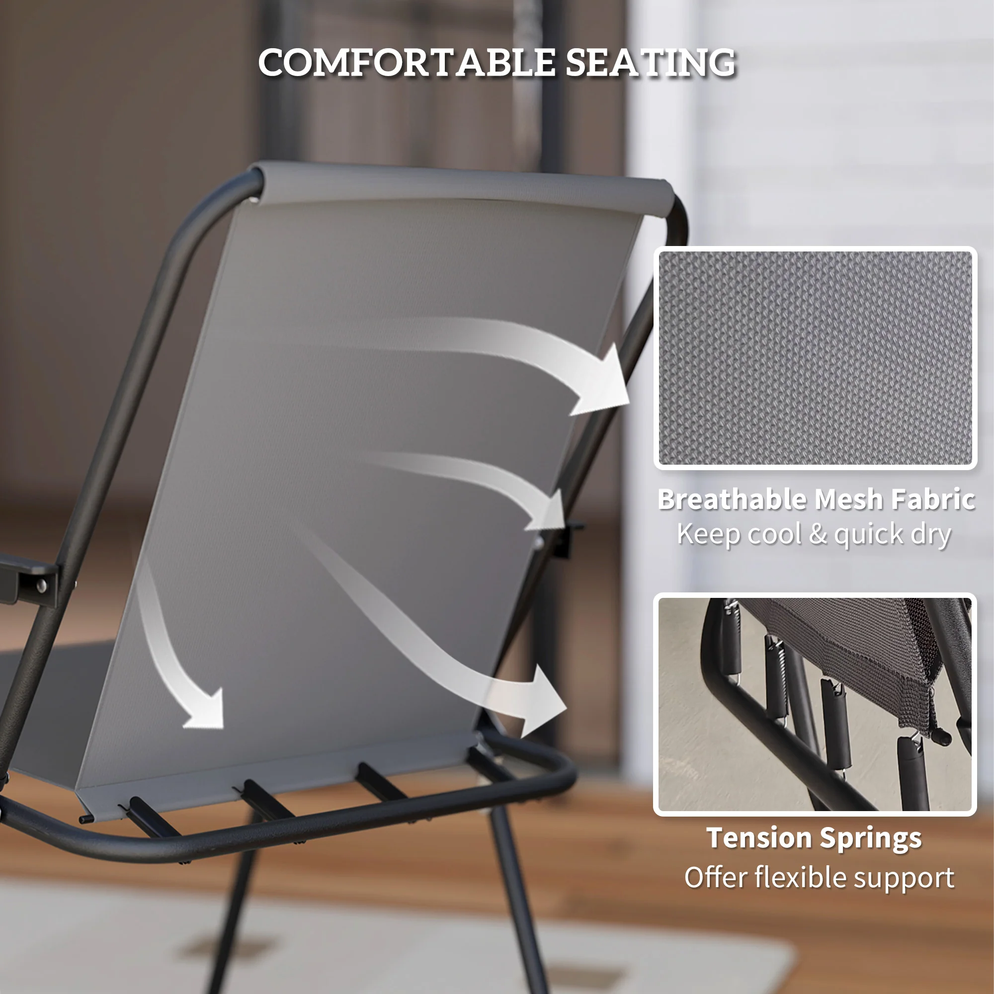 Outsunny 6 Pieces Garden Furniture Set With Parasol, Folding Chairs, Grey - Image 15