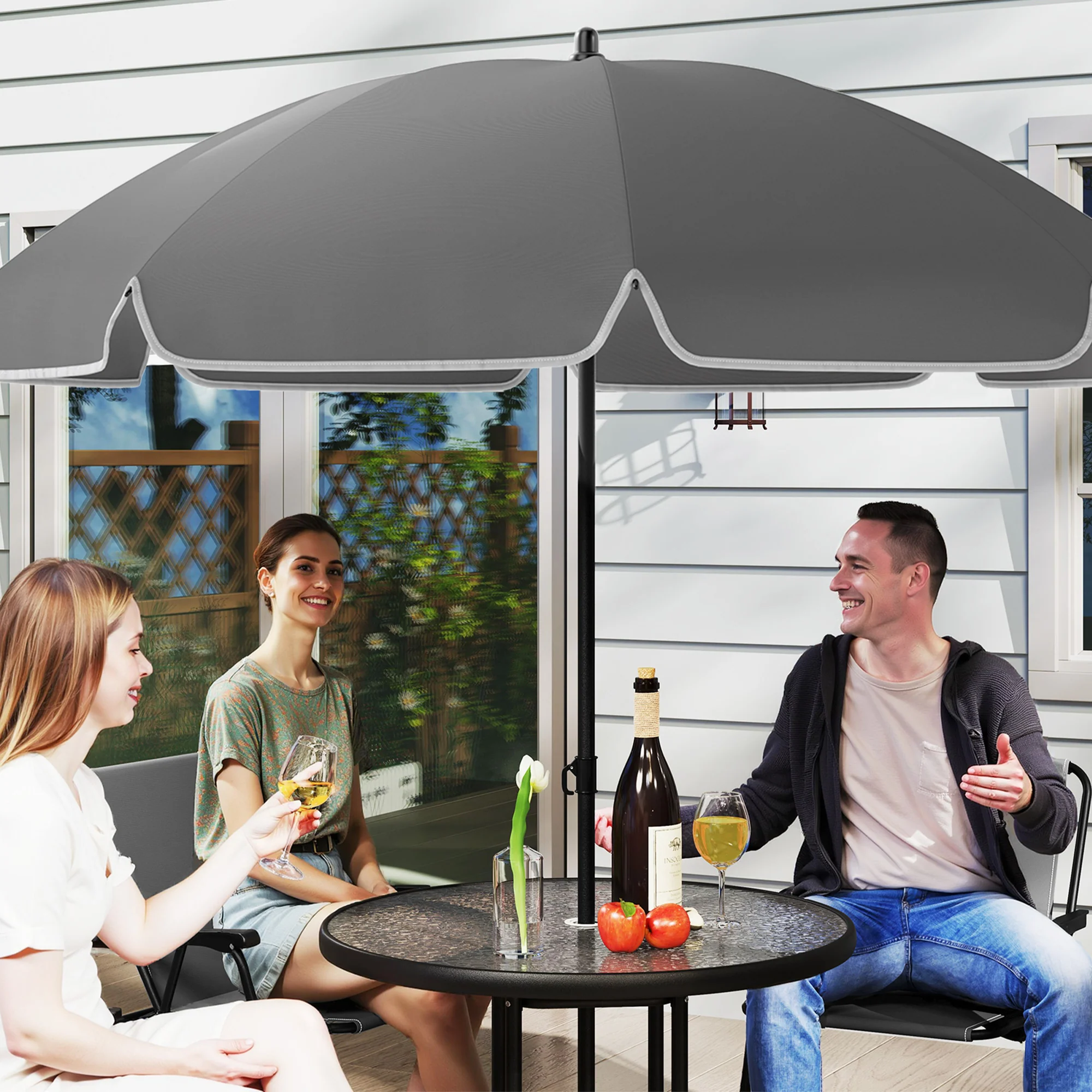 Outsunny 6 Pieces Garden Furniture Set With Parasol, Folding Chairs, Grey - Image 17