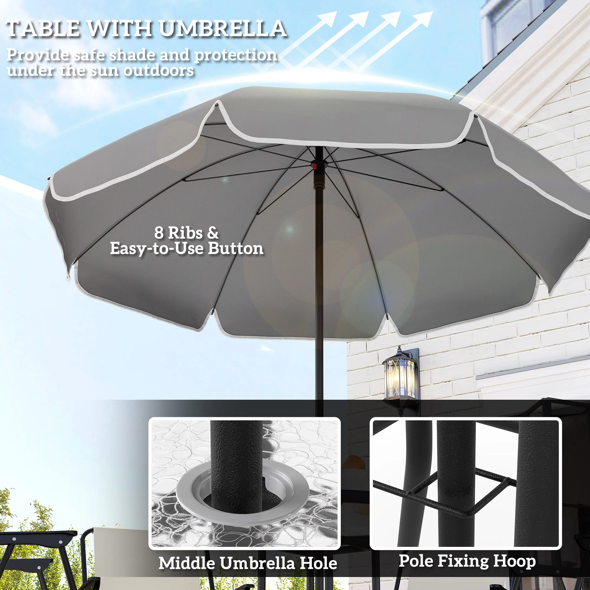 Outsunny 6 Pieces Garden Furniture Set With Parasol, Folding Chairs, Grey - Image 3
