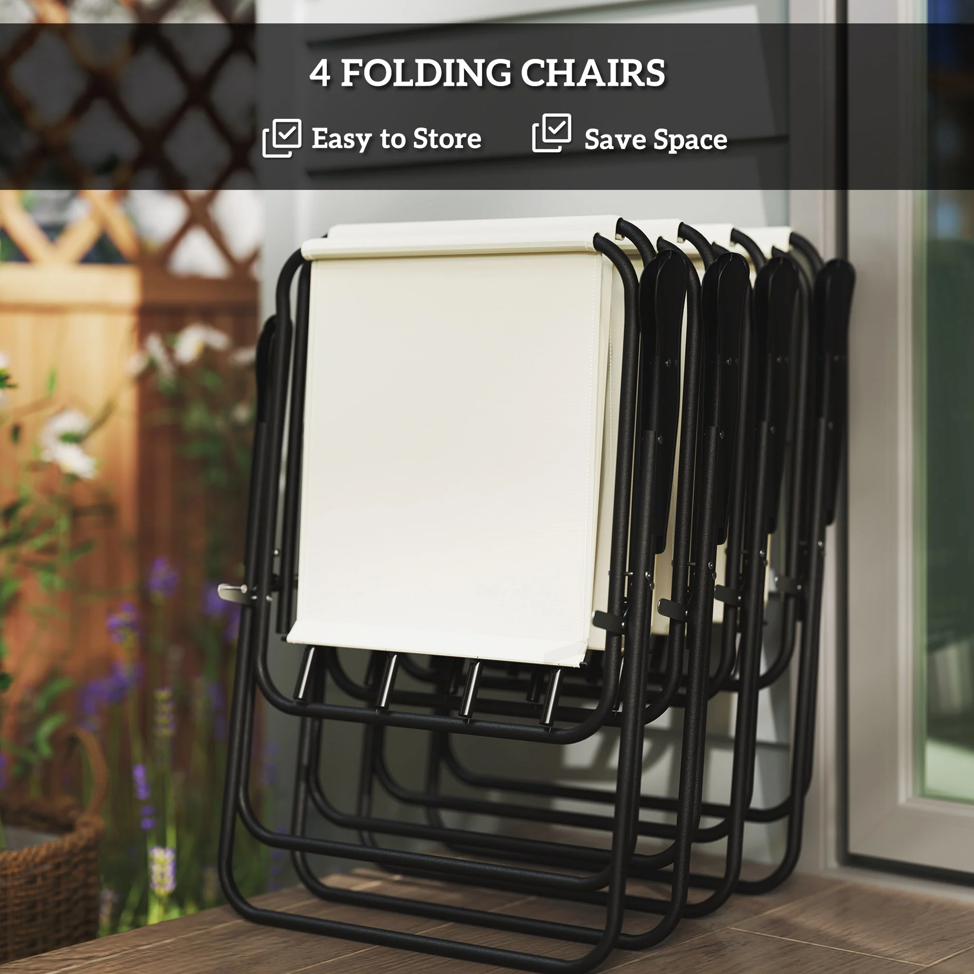 Outsunny 6 Pieces Garden Furniture Set With Parasol, Folding Chairs, Grey - Image 4