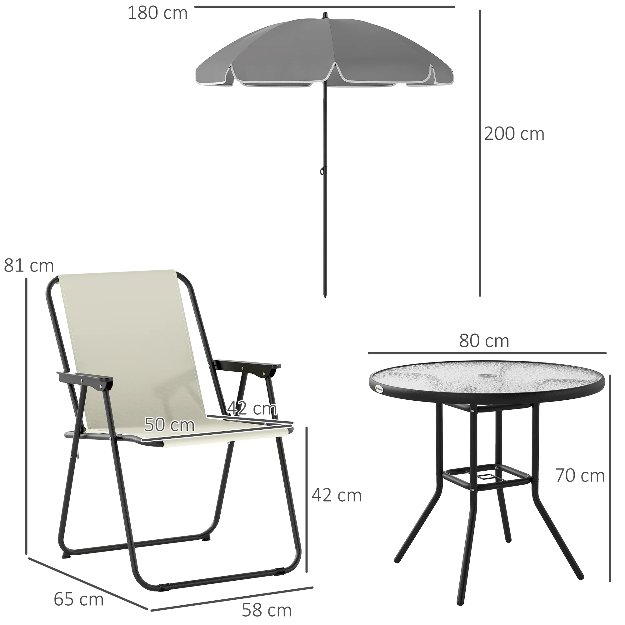 Outsunny 6 Pieces Garden Furniture Set With Parasol, Folding Chairs, Grey - Image 5